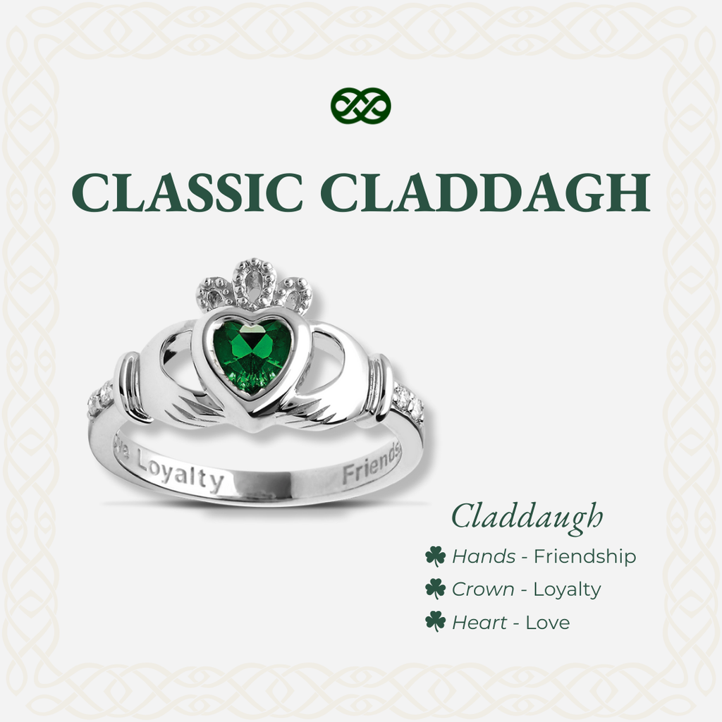 The Claddagh Ring | 18K White Gold Emerald Heart