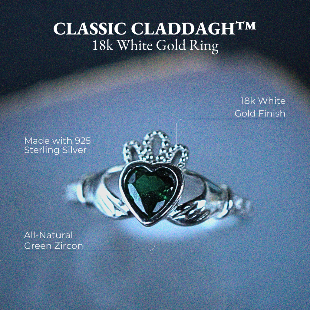 The Claddagh Ring | 18K White Gold Emerald Heart