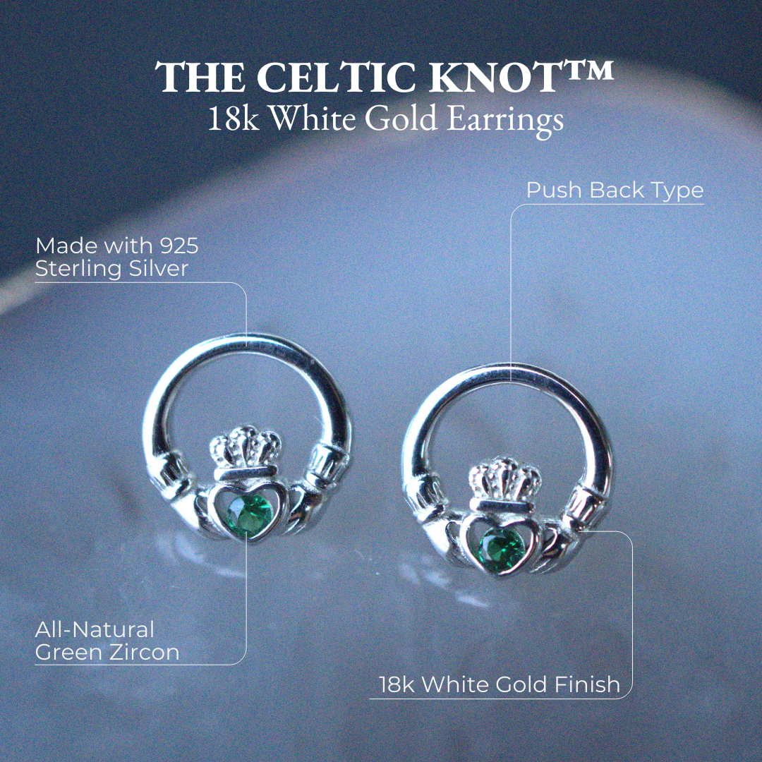 The Claddagh Earrings | 18K White Gold Studs