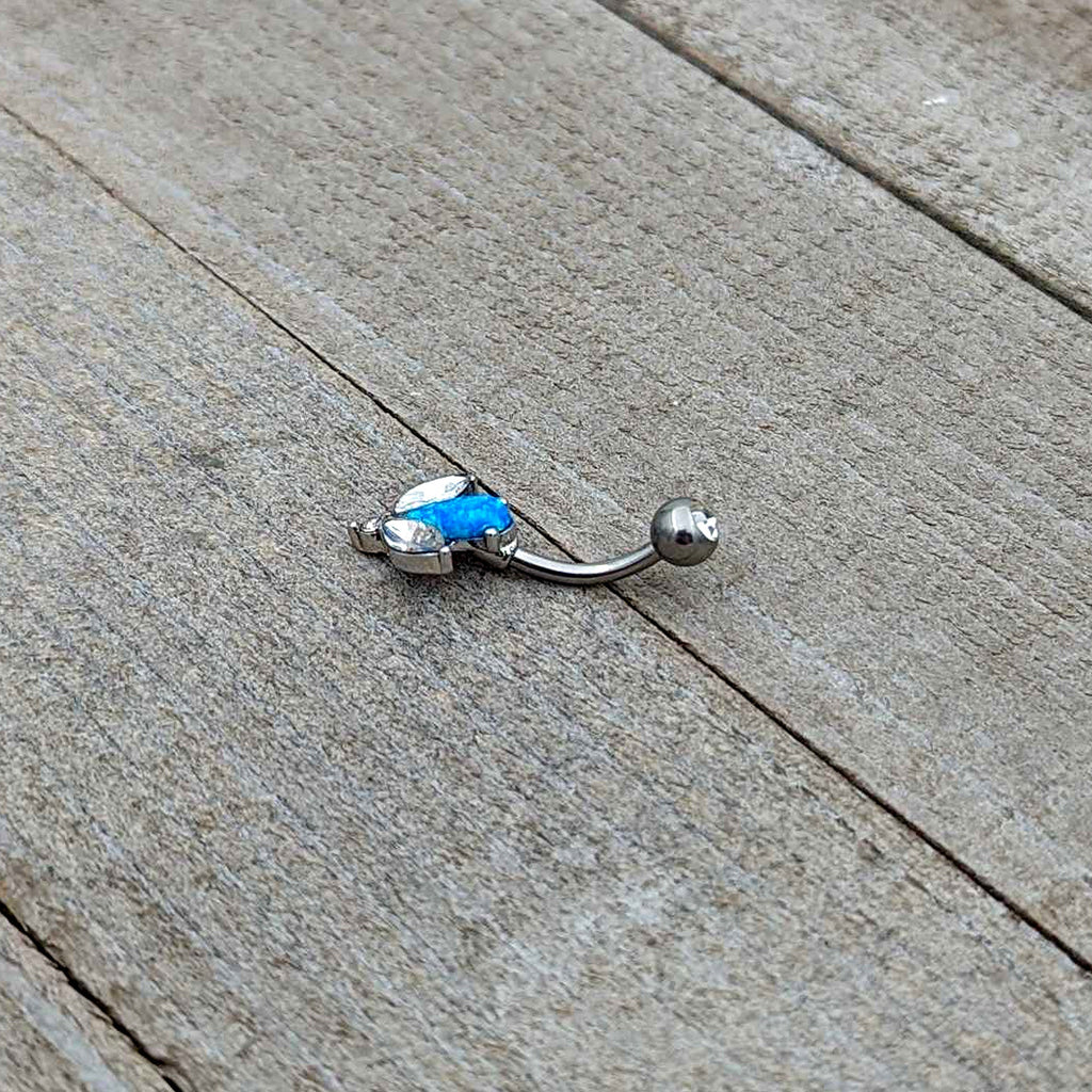 Blue Synthetic Opal Style Flower Belly Ring