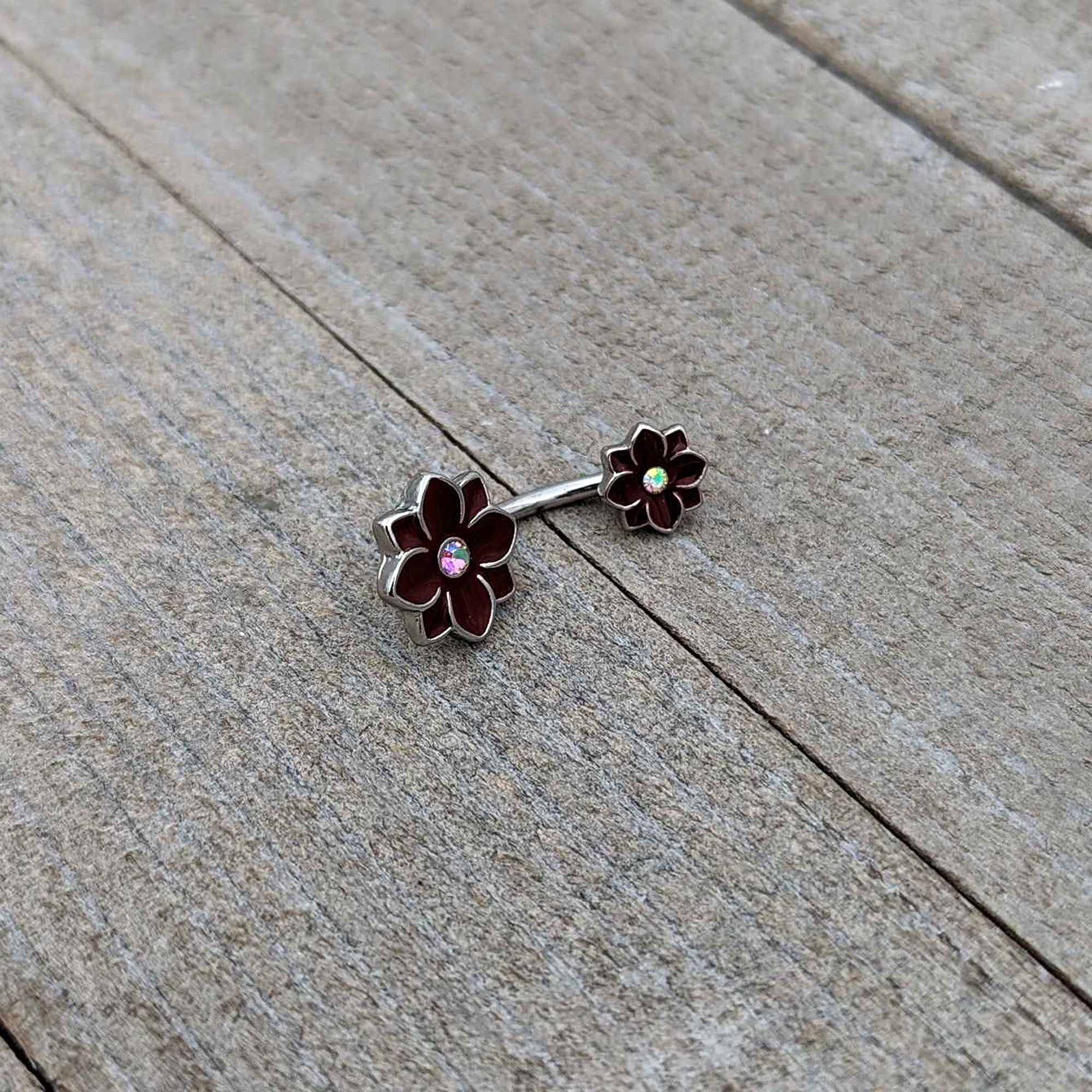 Aurora Gem Poinsettia Flower Festive Double Mount Belly Ring
