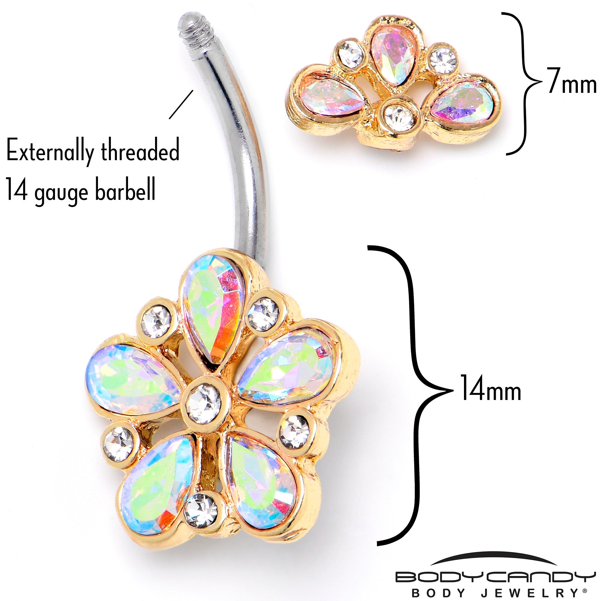 Aurora Clear Gem Filigree Flower Fantasy Double Mount Belly Ring