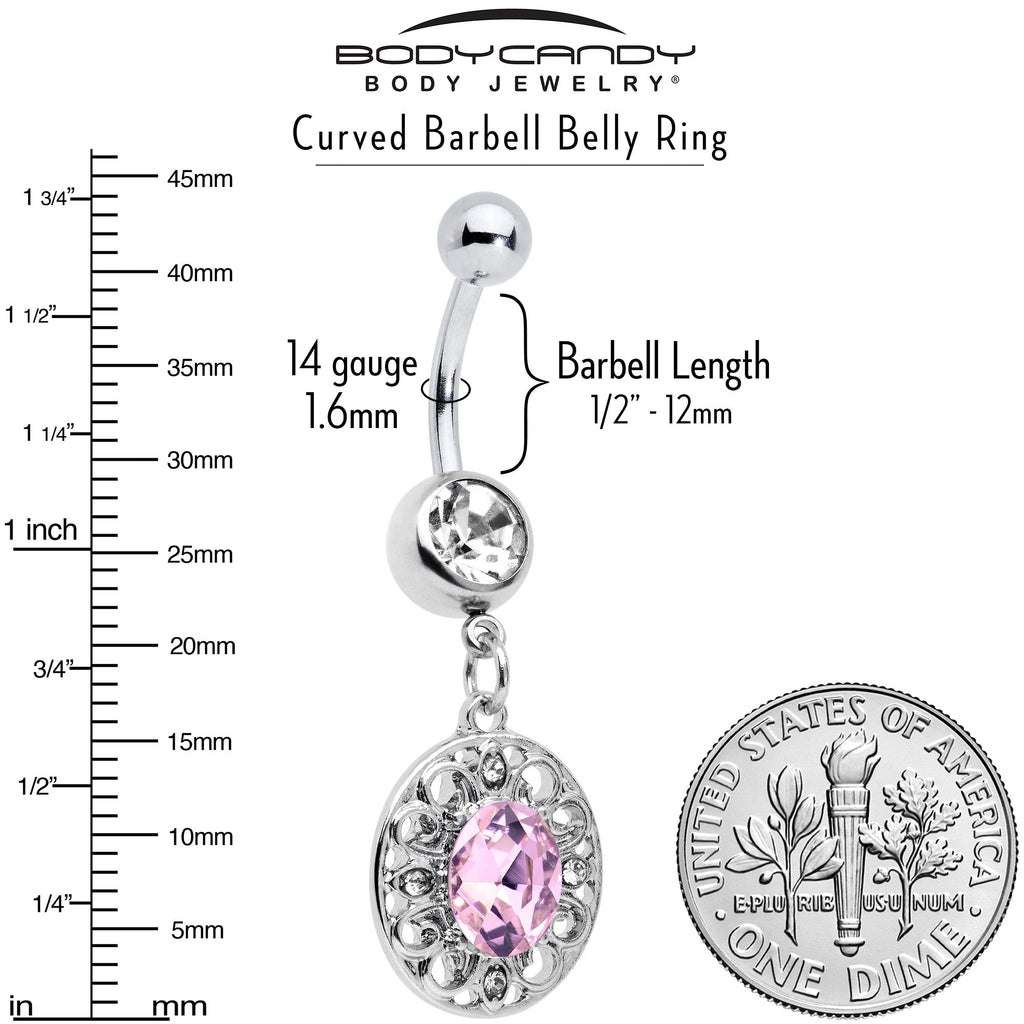 Pink Clear Gem Flower Oval Elegance Dangle Belly Ring