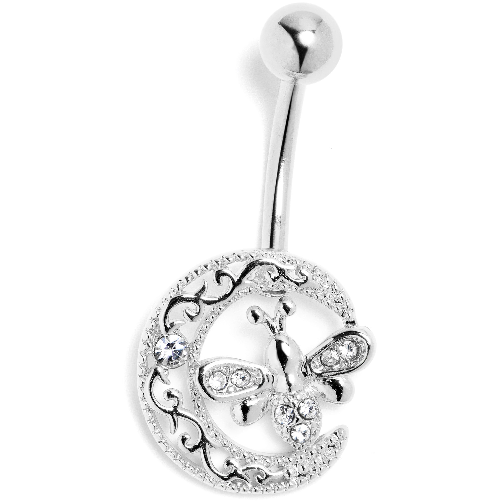 Clear Gem Lunar Dragonfly Belly Ring