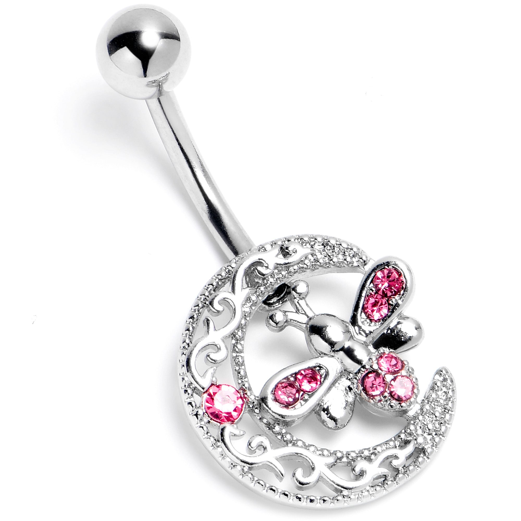 Pink Gem Lunar Dragonfly Belly Ring