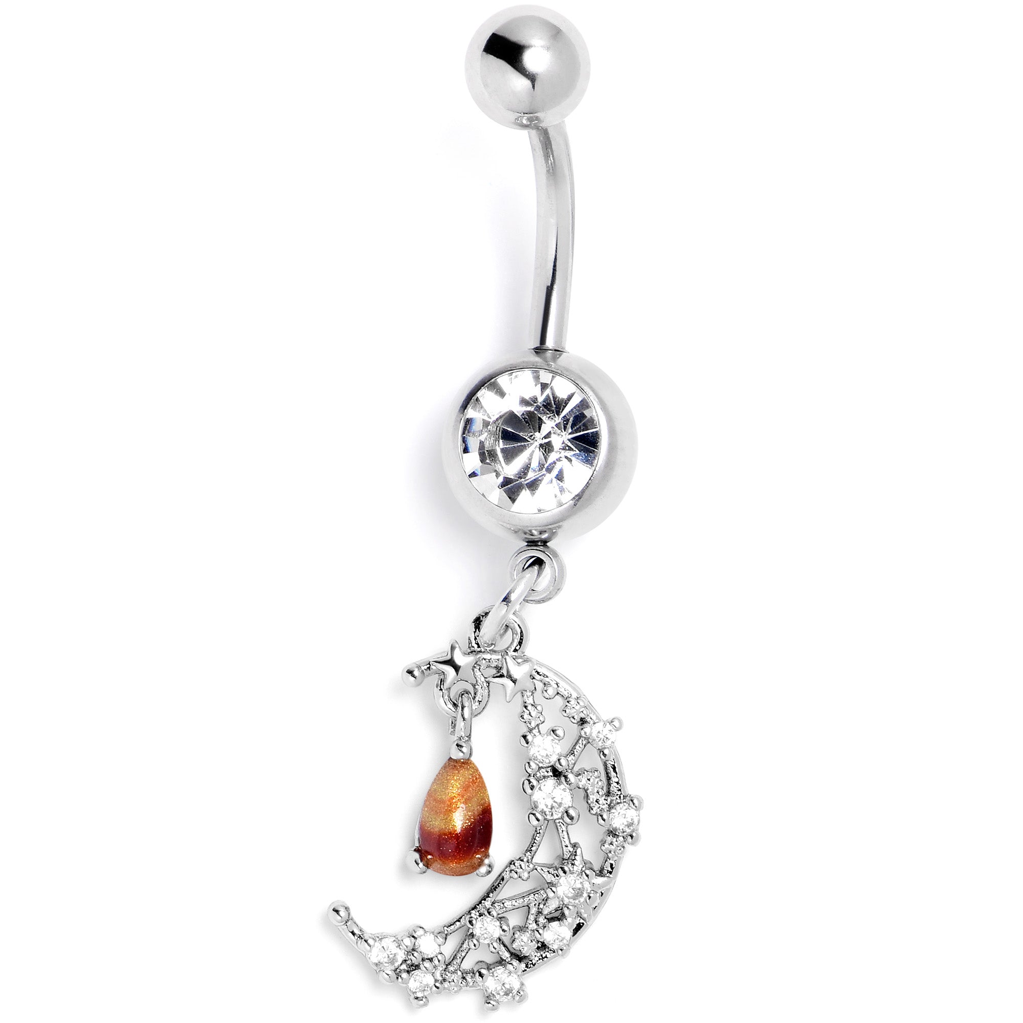 Orange Clear Gem Constellation Moon Dangle Belly Ring