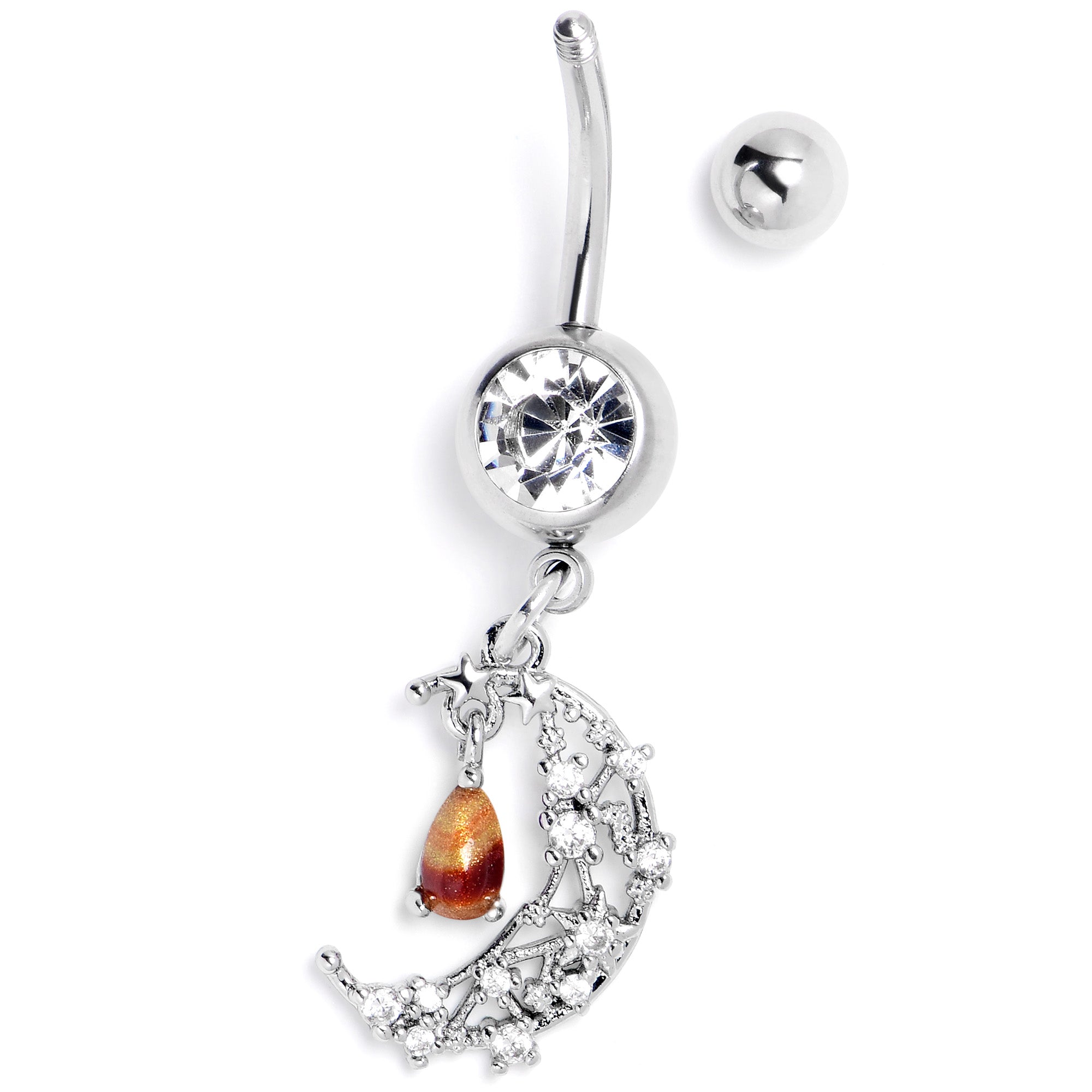 Orange Clear Gem Constellation Moon Dangle Belly Ring