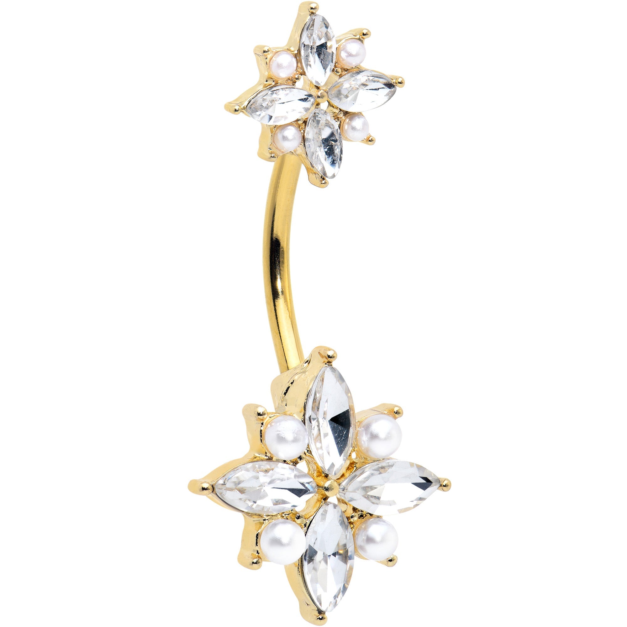 Clear Gem Gold Tone Star Power Double Mount Belly Ring