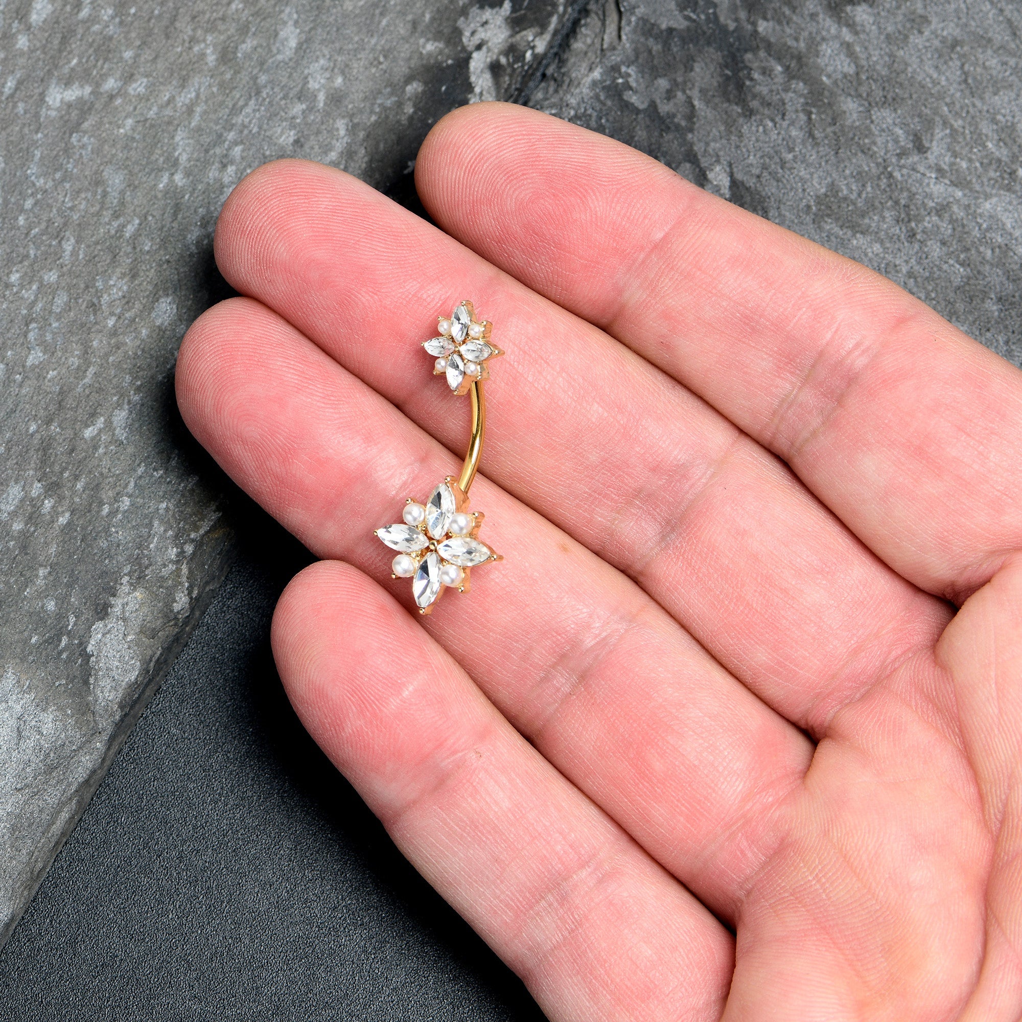 Clear Gem Gold Tone Star Power Double Mount Belly Ring