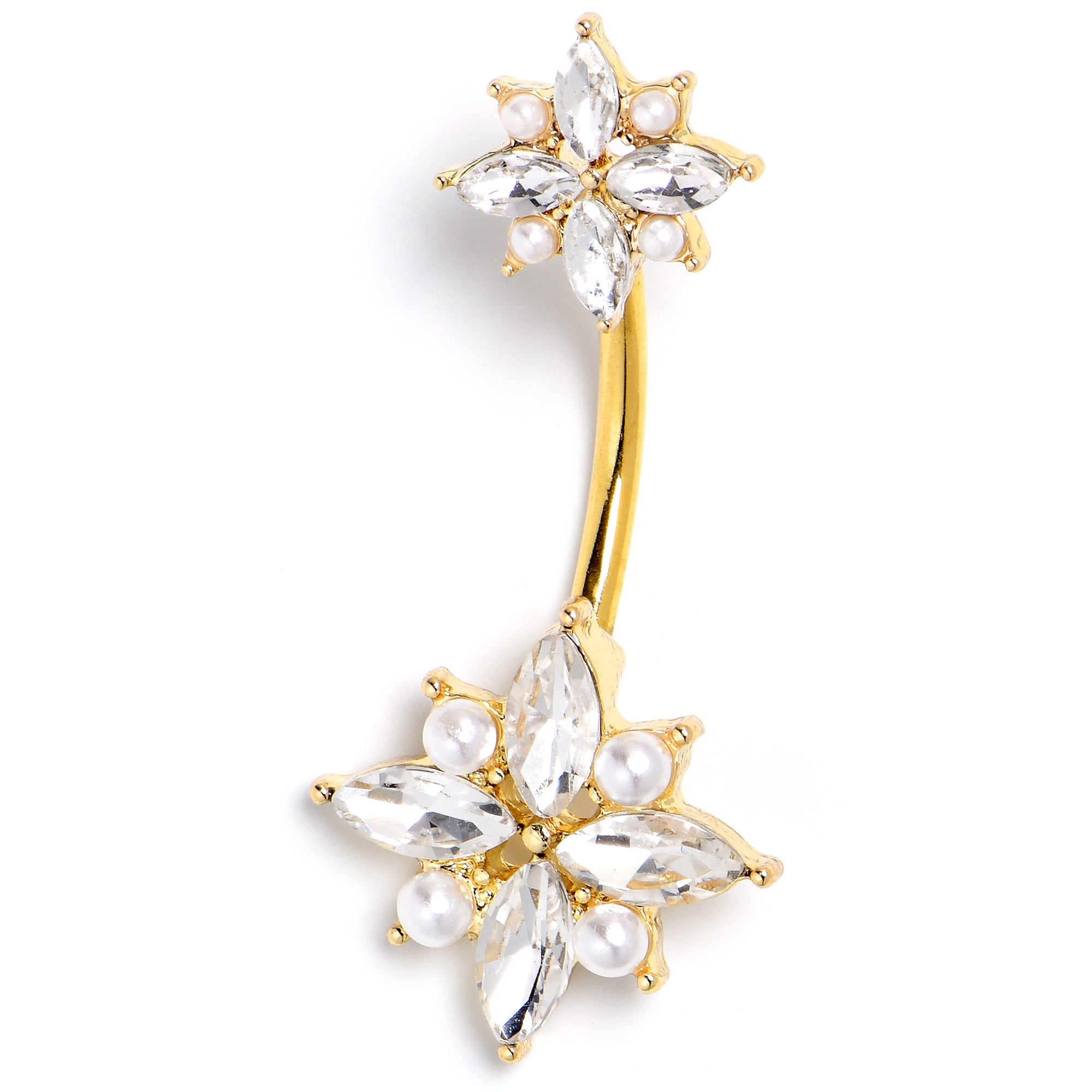 Clear Gem Gold Tone Star Power Double Mount Belly Ring