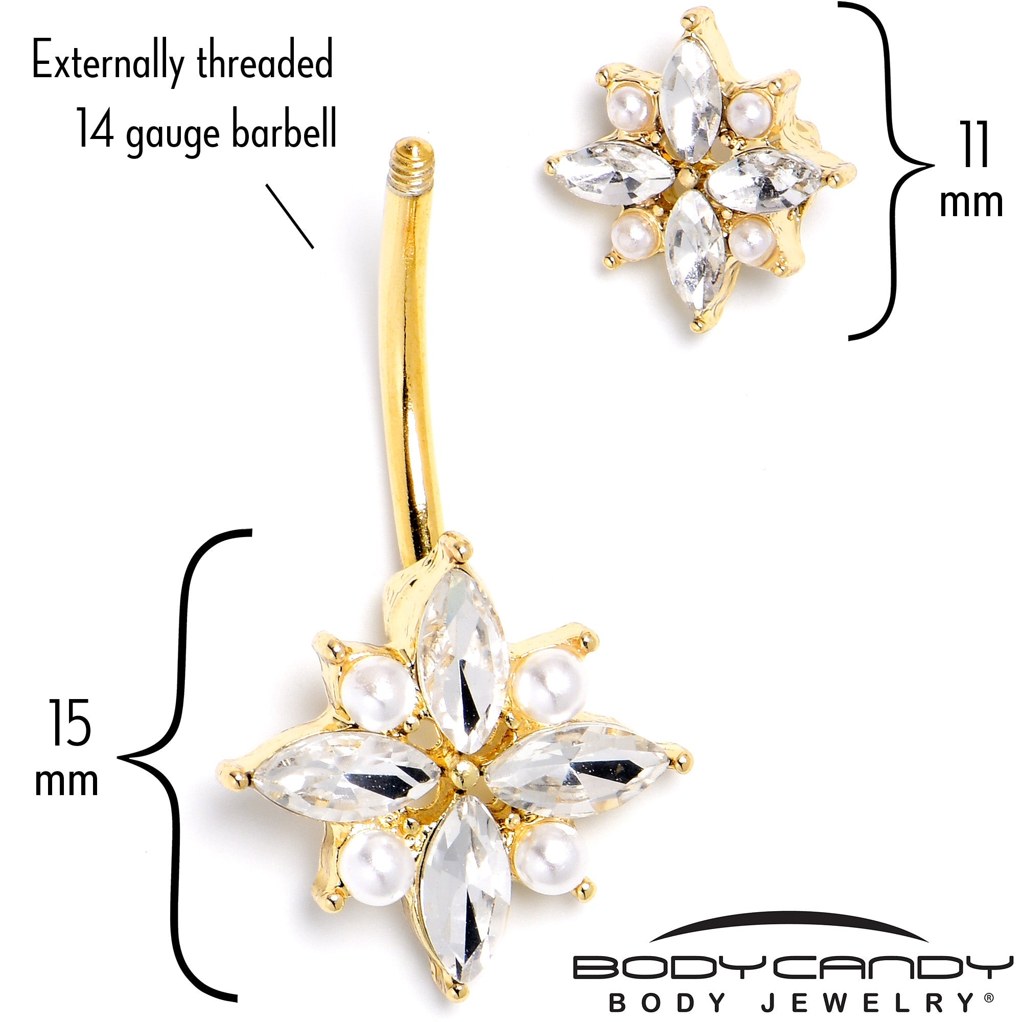 Clear Gem Gold Tone Star Power Double Mount Belly Ring