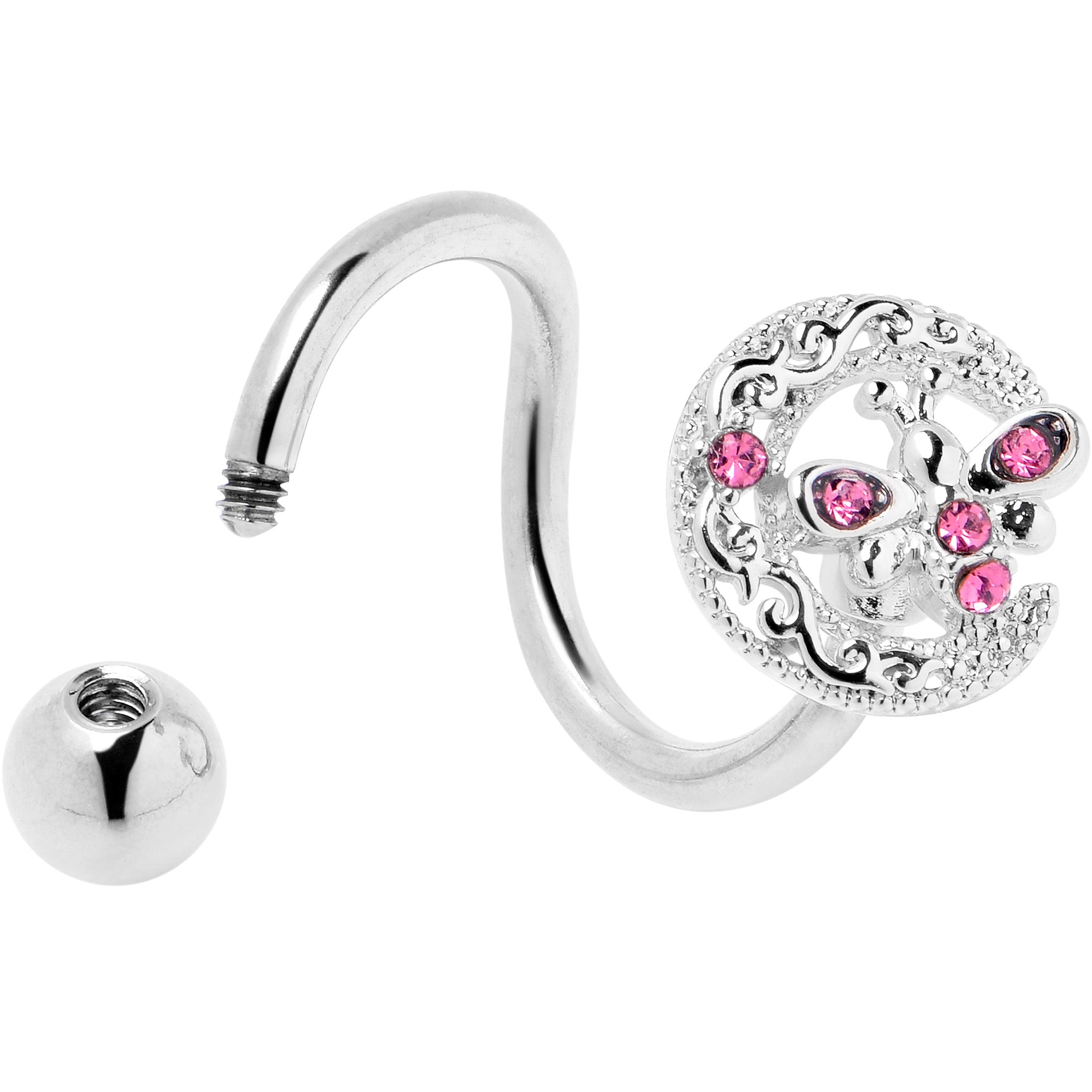 Pink Gem Lunar Dragonfly Spiral Twister Belly Ring