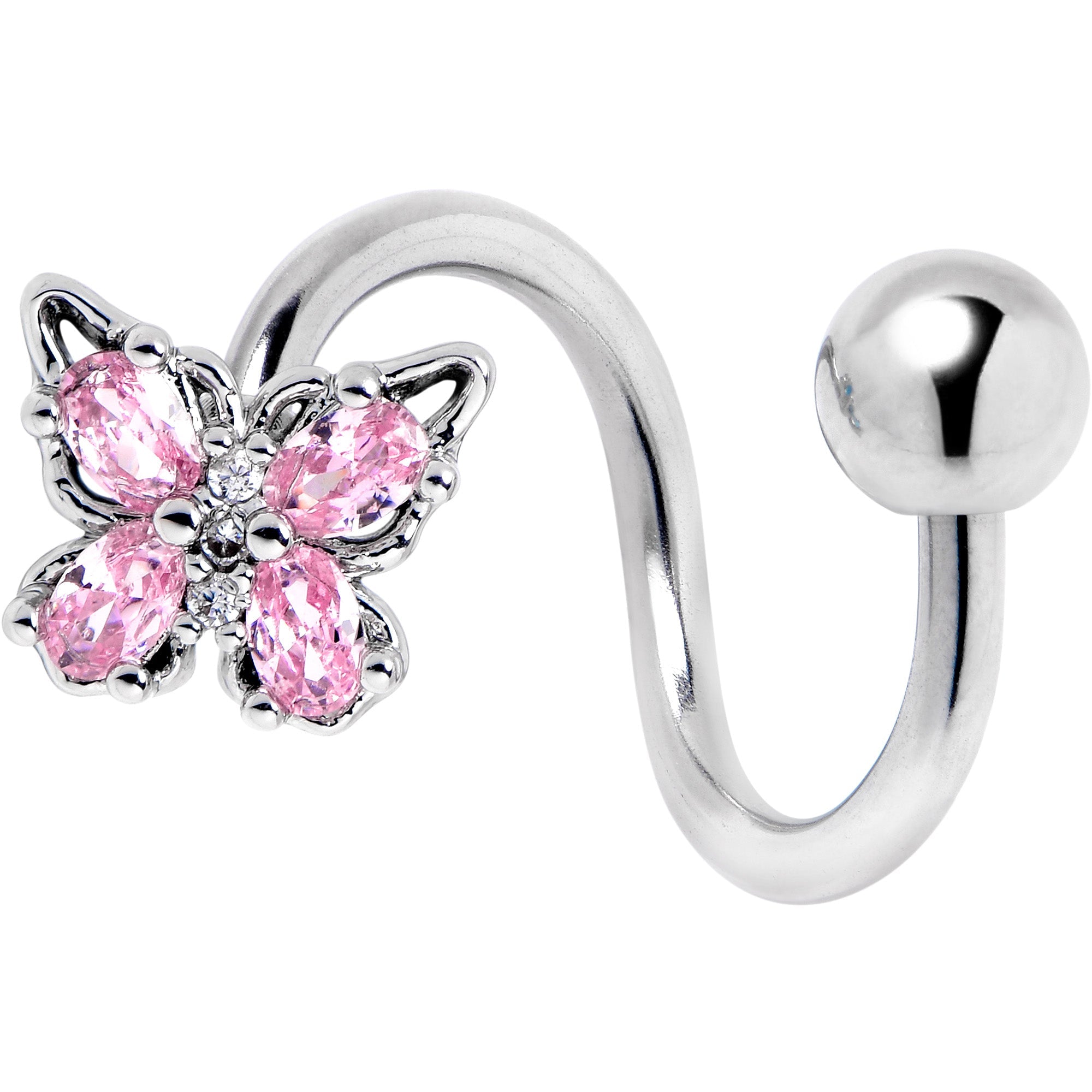 Pink Gem Baroque Beauty Butterfly Spiral Twister Belly Ring