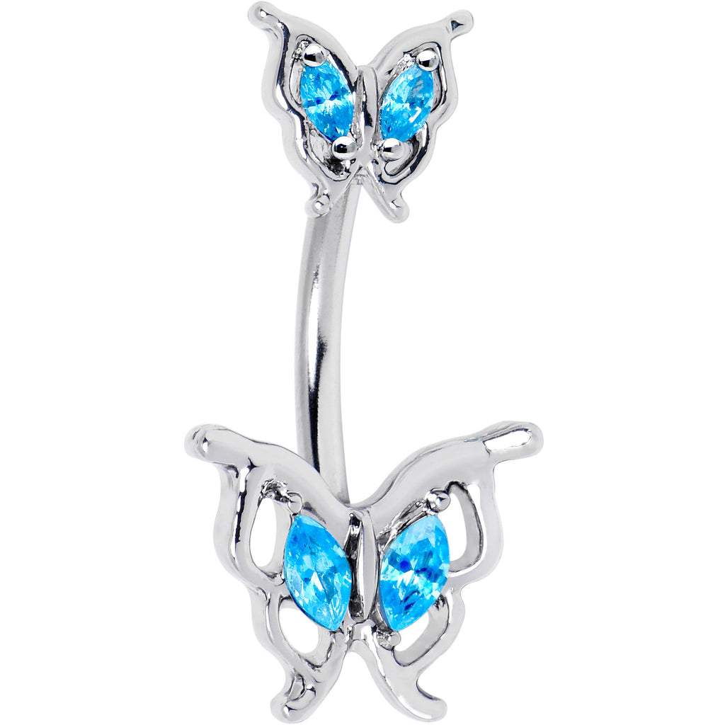 Blue Gem Fancy Fab Butterfly Double Mount Belly Ring