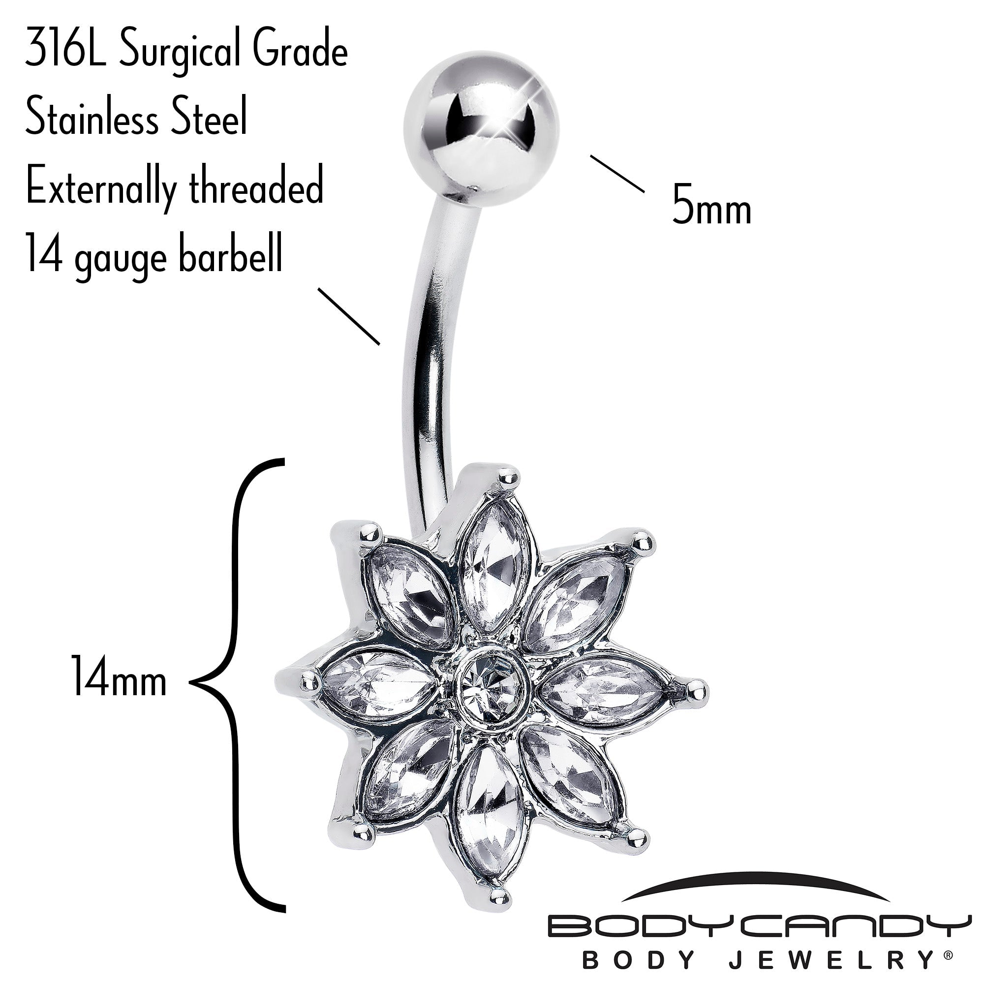 Clear Gem Flower Elegance Bloom Belly Ring