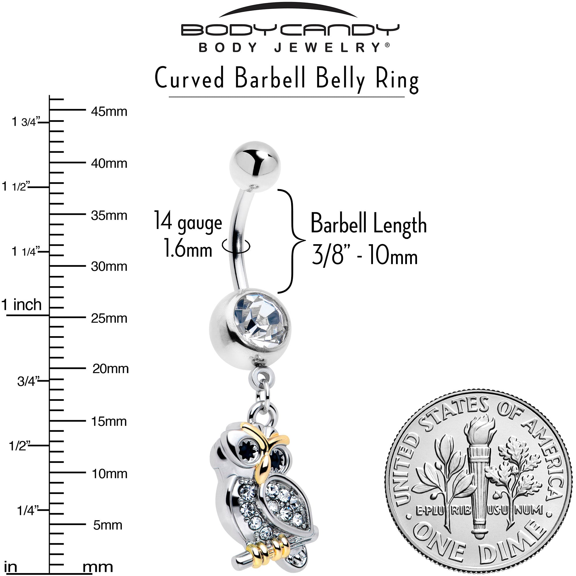 Clear Gem Evening Owl Dangle Belly Ring