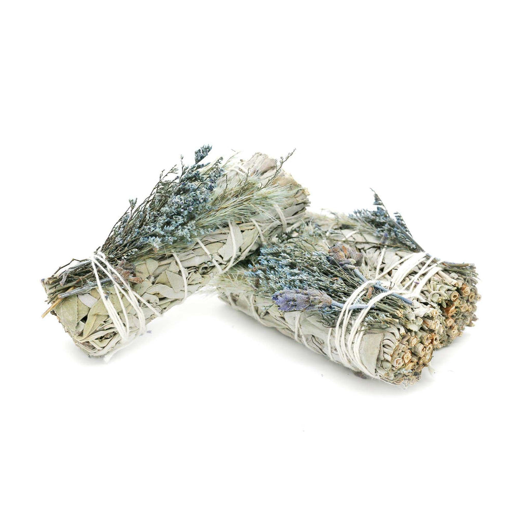 'Blue Bouquet' Floral White Sage Smudge Stick (4 in.)