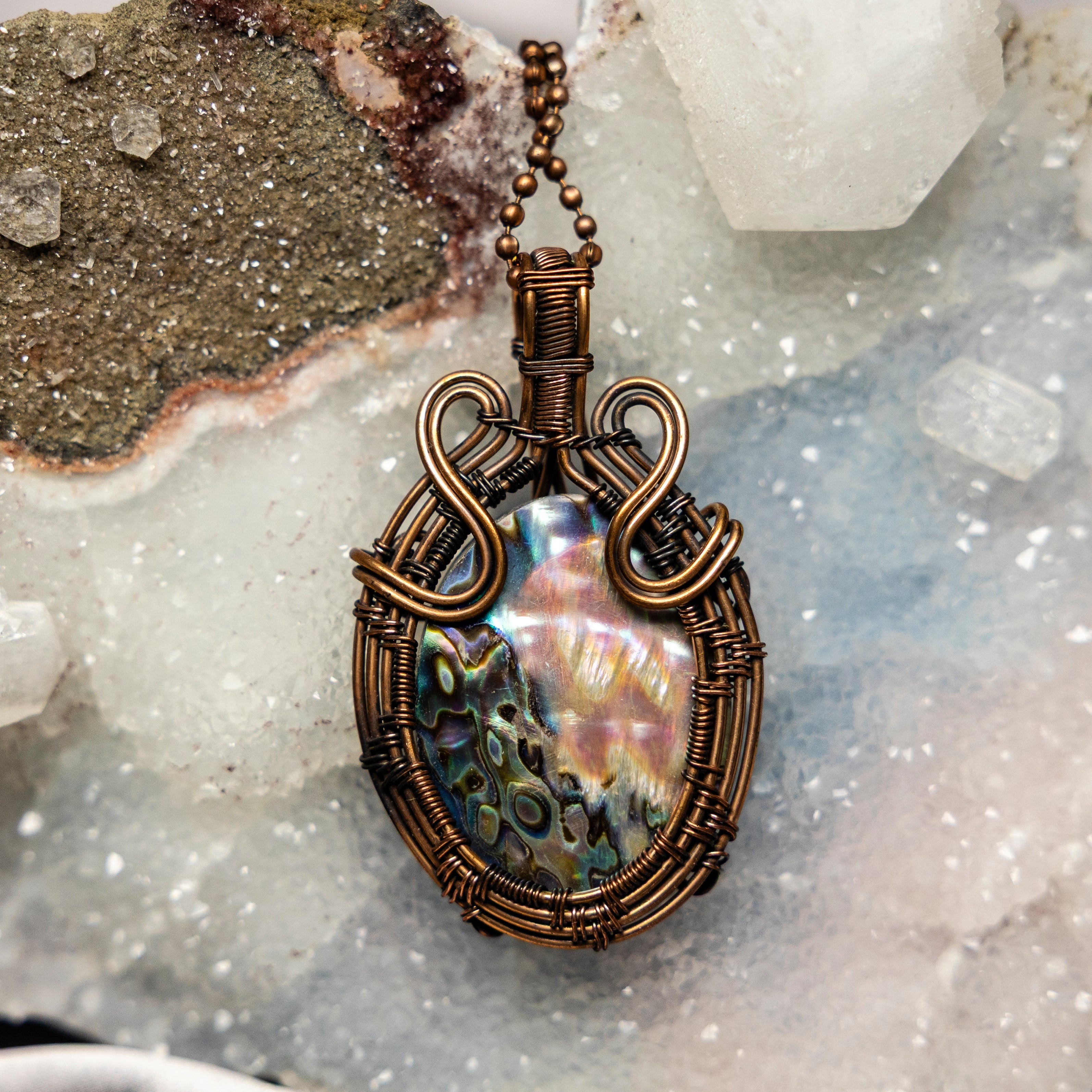 Abalone Wire Wrap Pendant 2.5 Inch