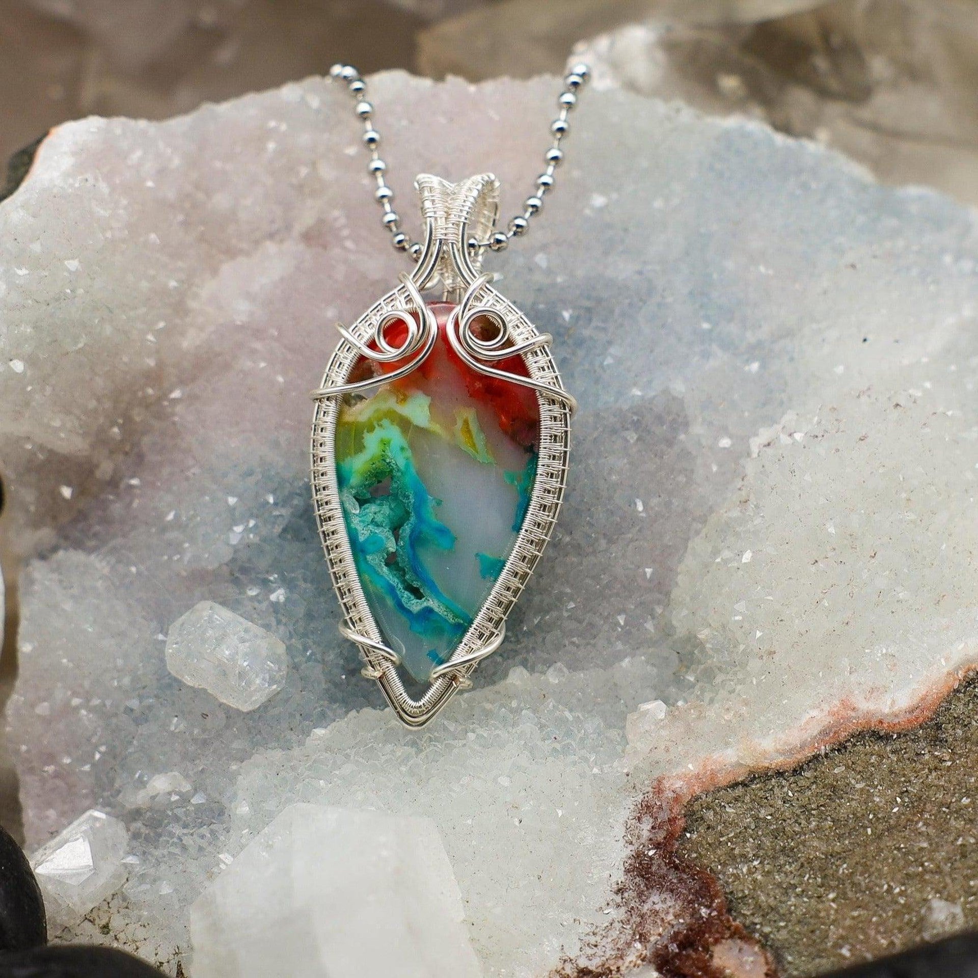 Agate Chakra Wire Wrap Pendant 2.25 Inch