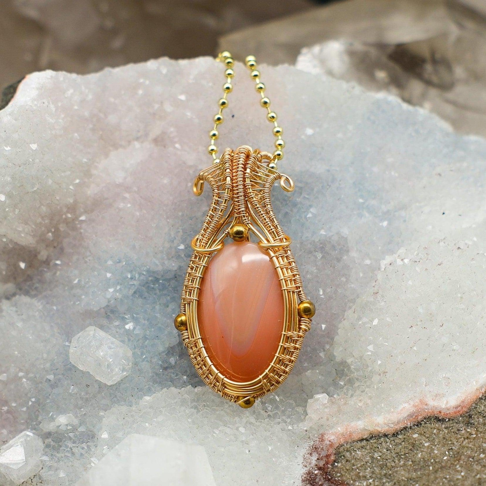 Apricot Agate Wire Wrap Pendant 2.25 Inch
