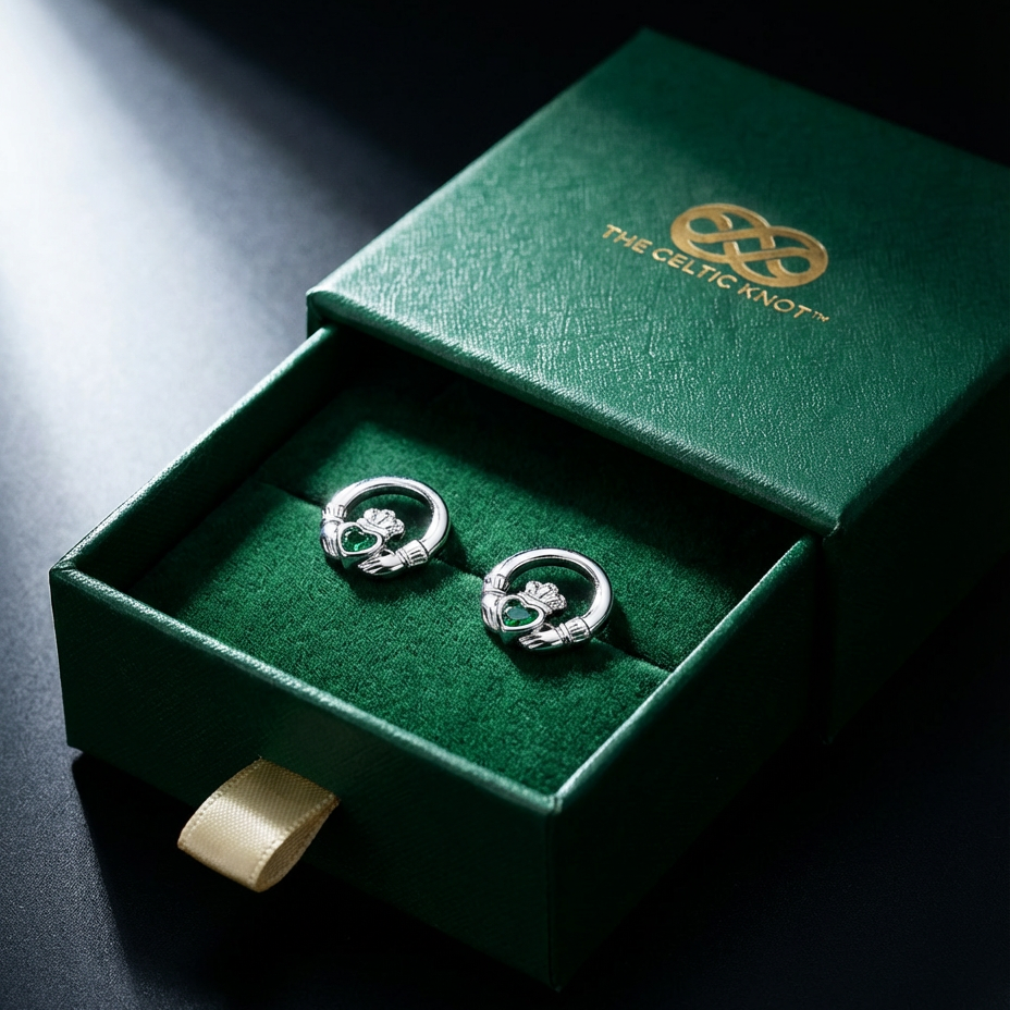 The Claddagh Earrings | 18K White Gold Studs