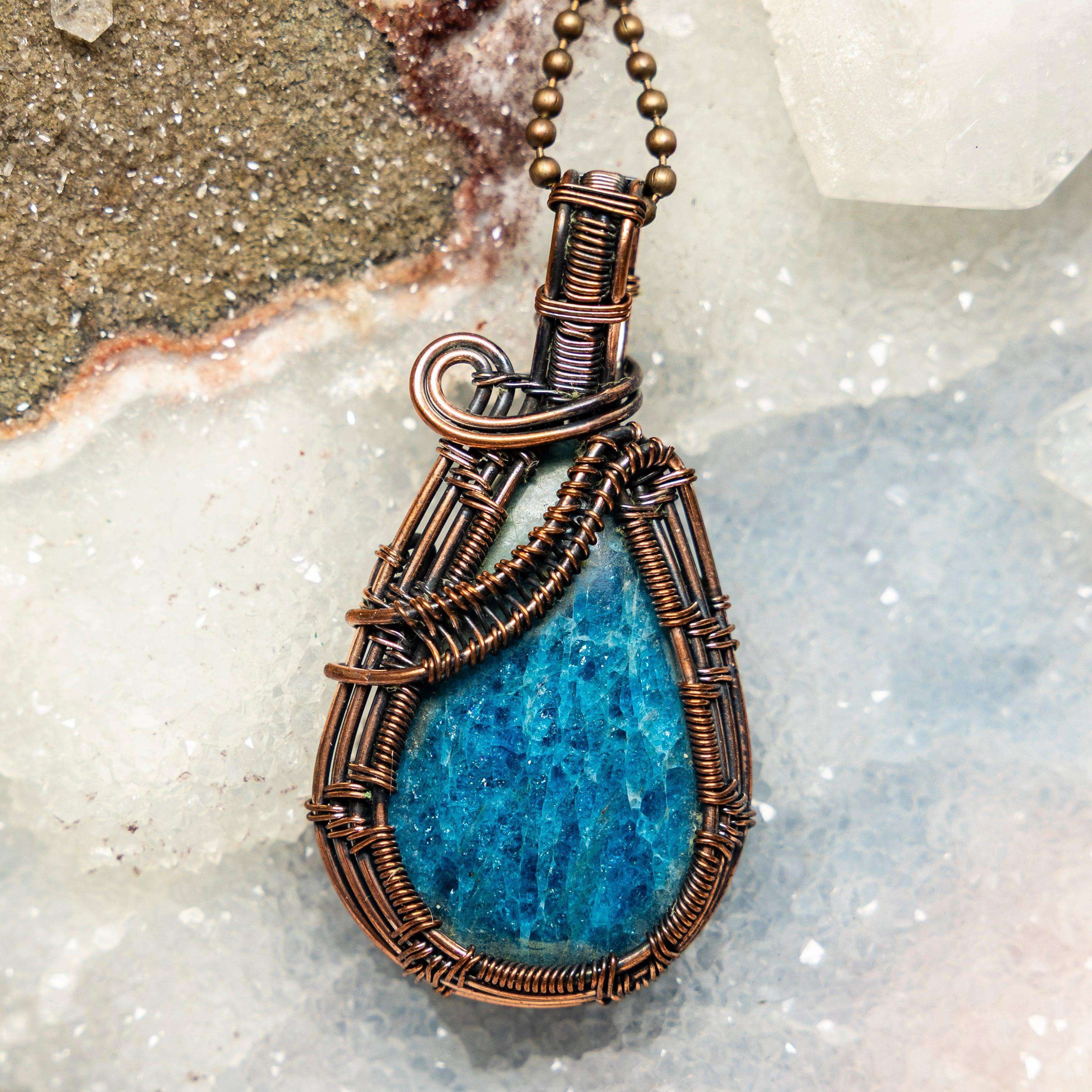 Blue Apatite Wire Wrap Pendant