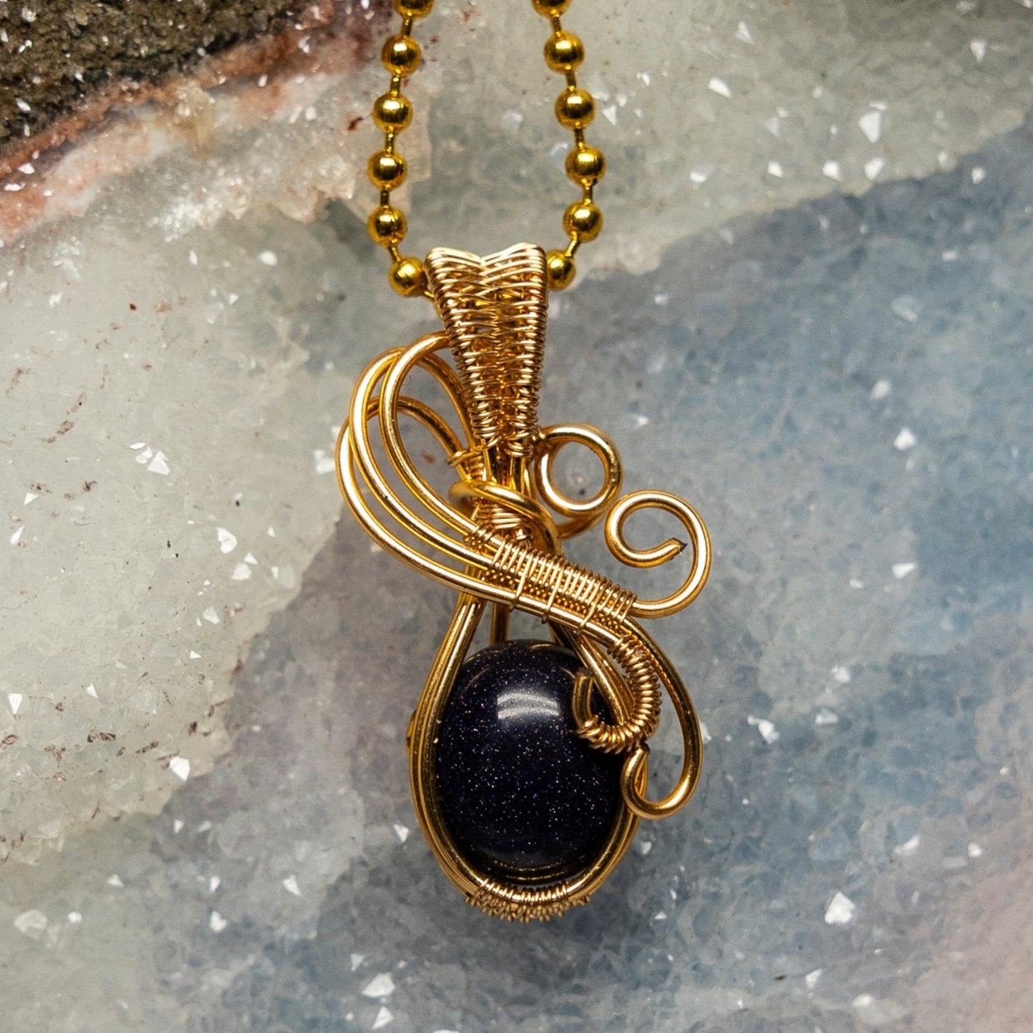 Blue Sandstone Wire Wrap Pendant