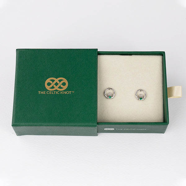 The Claddagh Earrings | 18K White Gold Studs