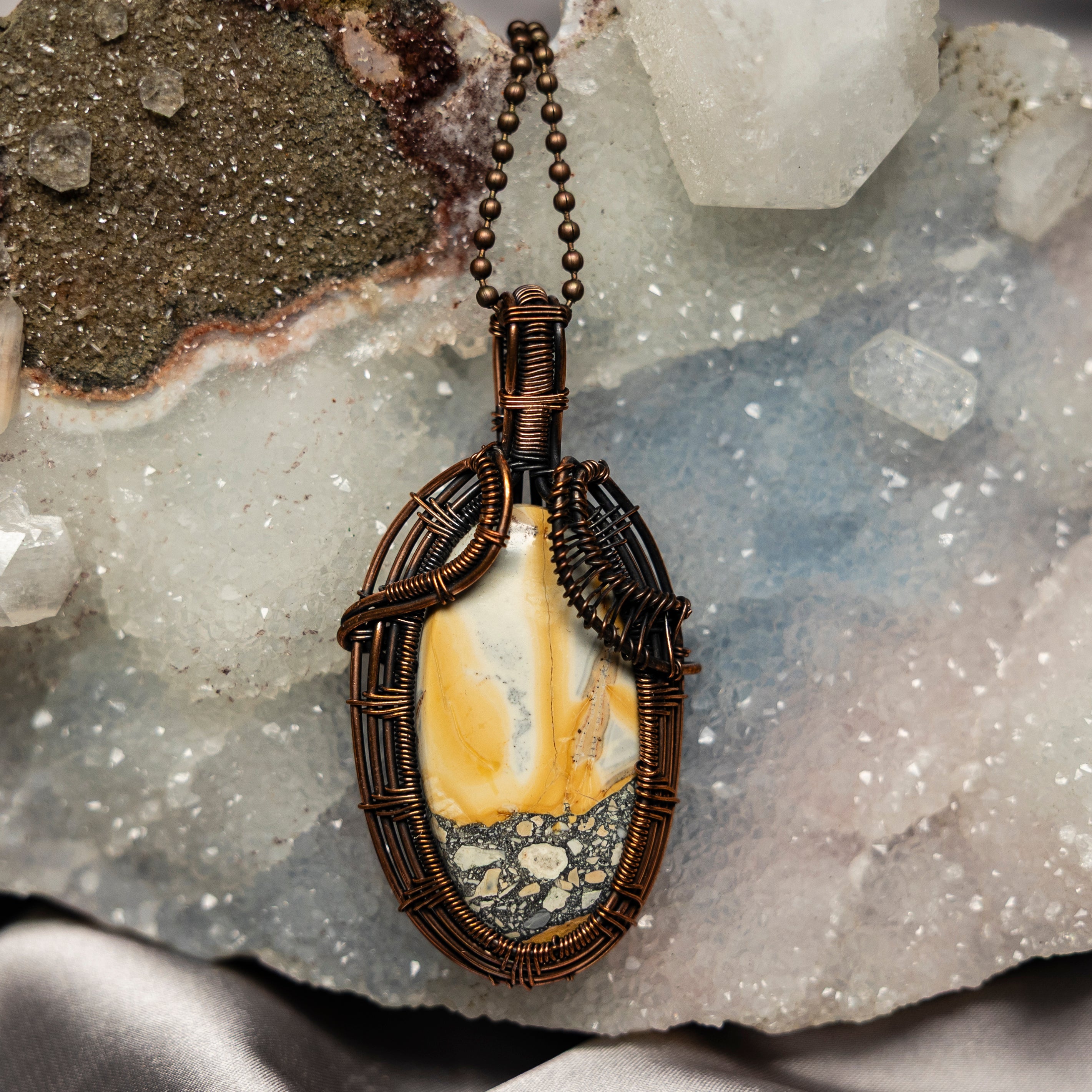 Brecciated Jasper Wire Wrap Pendant 2.75 Inch
