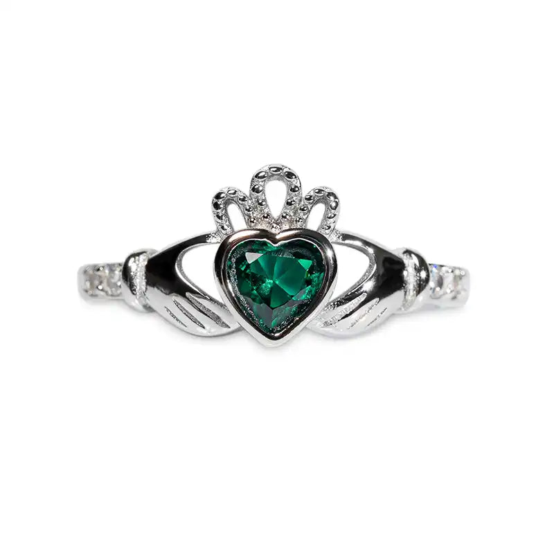 The Claddagh Ring | 18K White Gold Emerald Heart