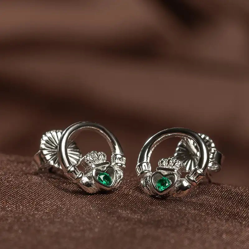 The Claddagh Earrings | 18K White Gold Studs