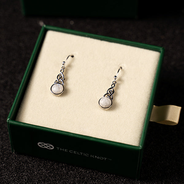 Celtic Mother™ 18K White Gold Moonstone Earrings