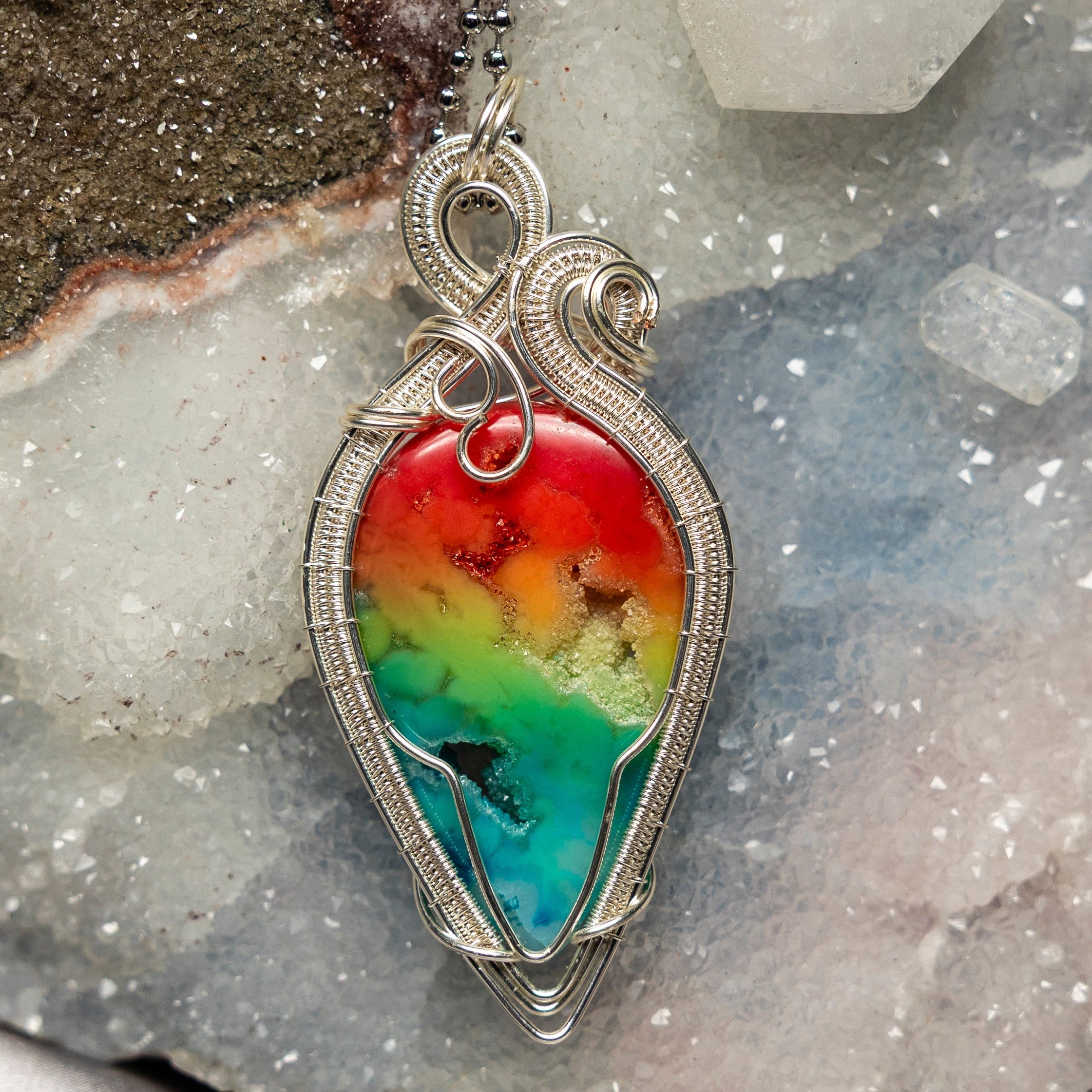 Chakra Agate Wire Wrap Pendant 3 Inch
