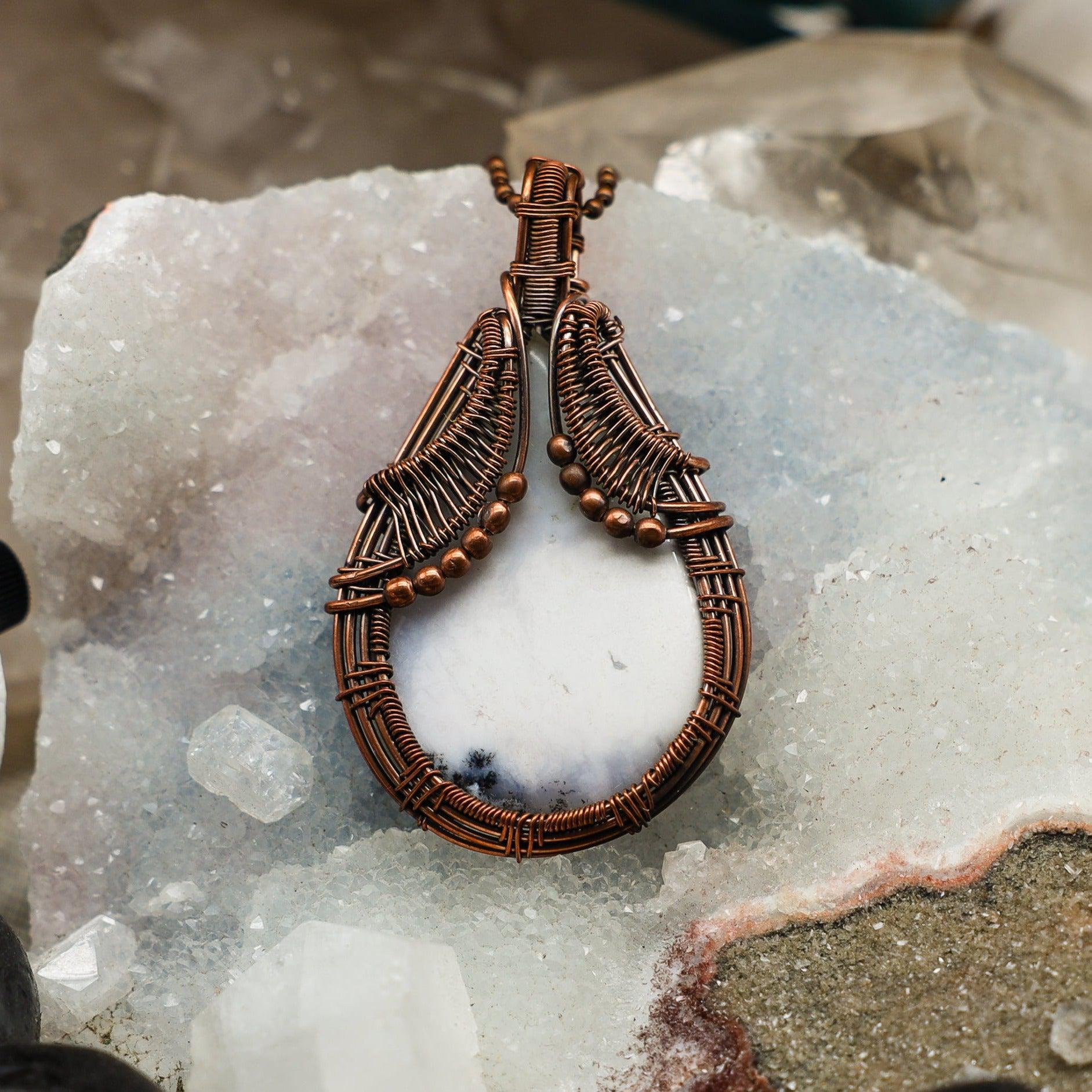 Dendritic Agate Wire Wrap Pendant 3 Inch
