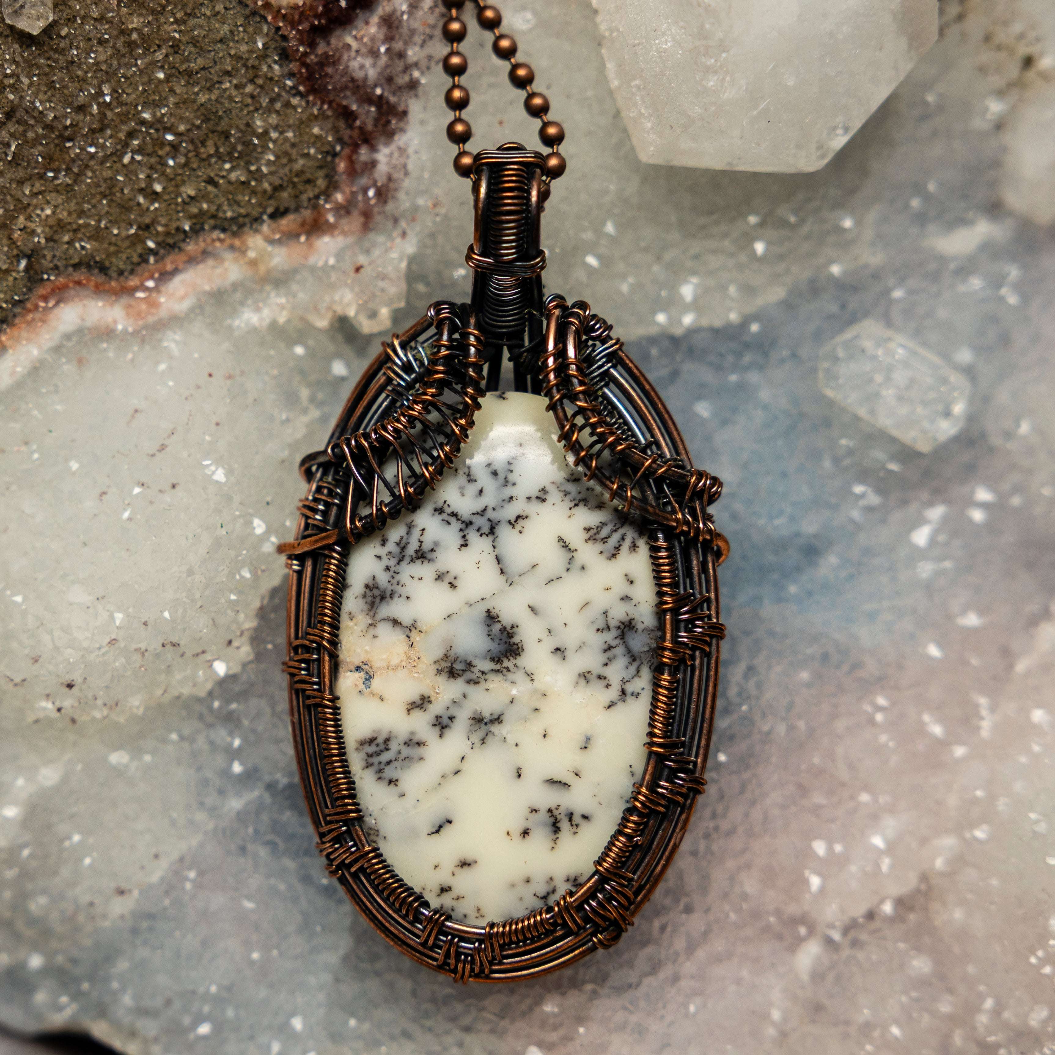 Dendritic Agate Wire Wrap Pendant 3 Inch