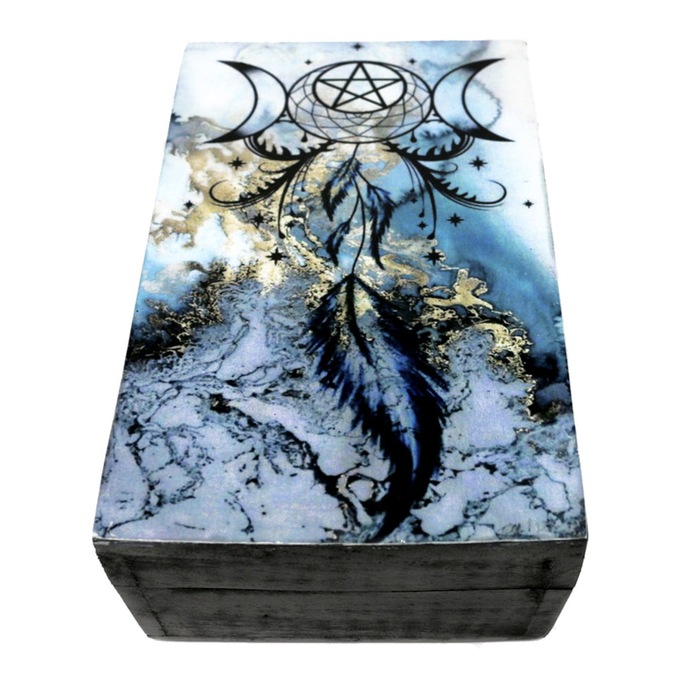 Dreamcatcher Blue Black Wooden Box 4" x 6"