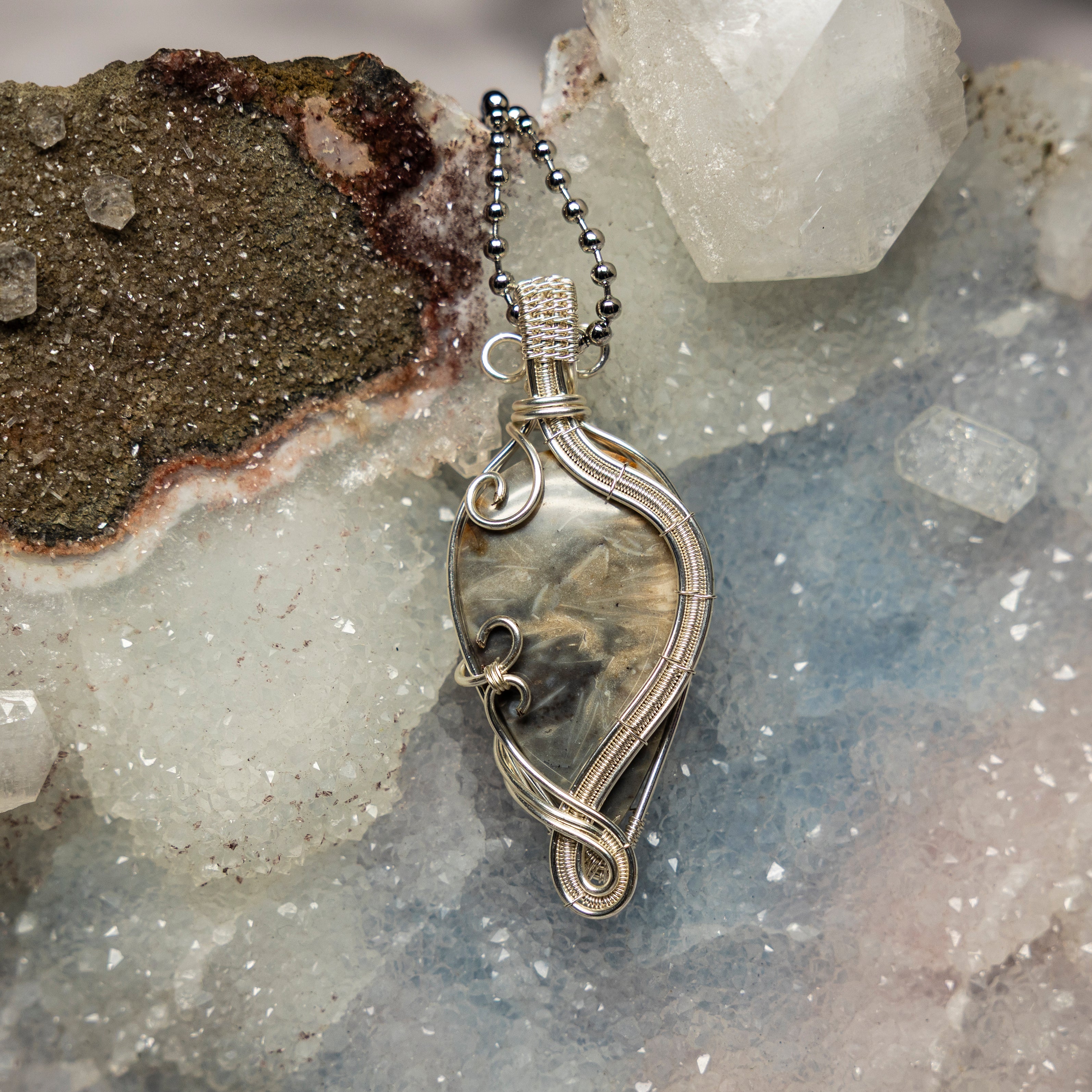Feather Agate Wire Wrap Pendant 2.48 Inch