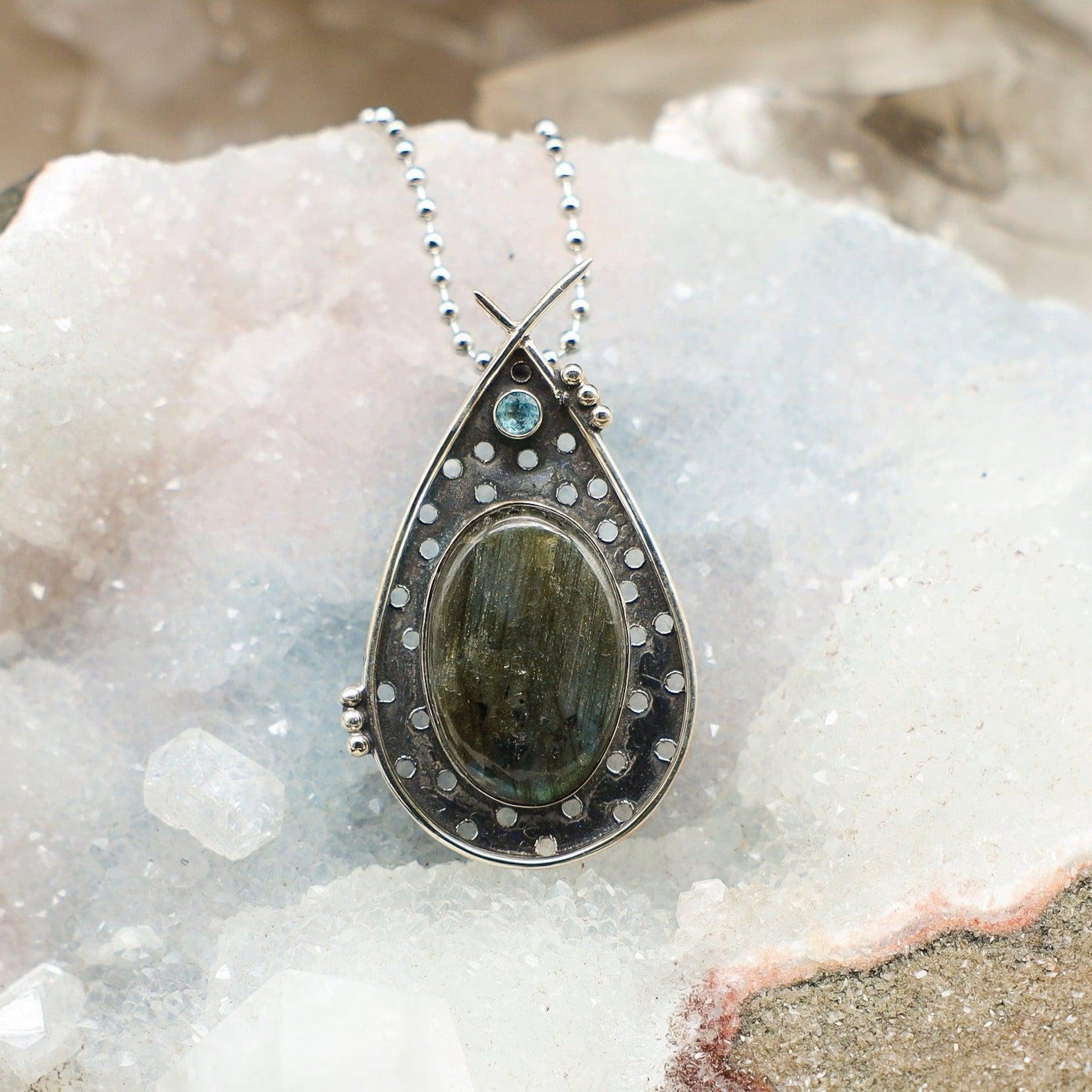 Labradorite 925 Sterling Silver Pendant 2.25 Inch
