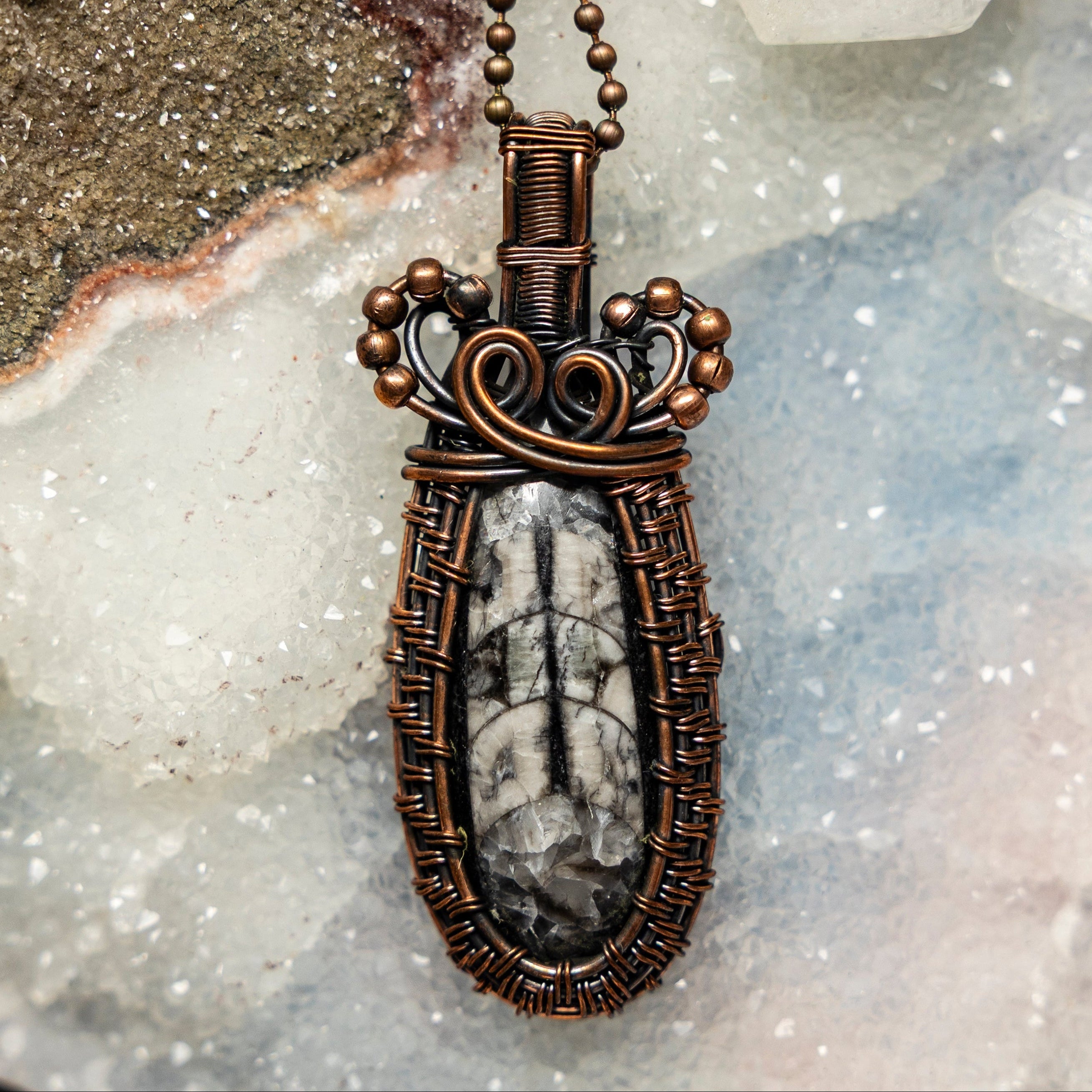 Orthoceras Fossil Wire Wrap Crystal Pendant #3