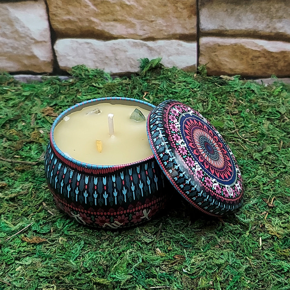 Ritual Tin Candle w/Crystals