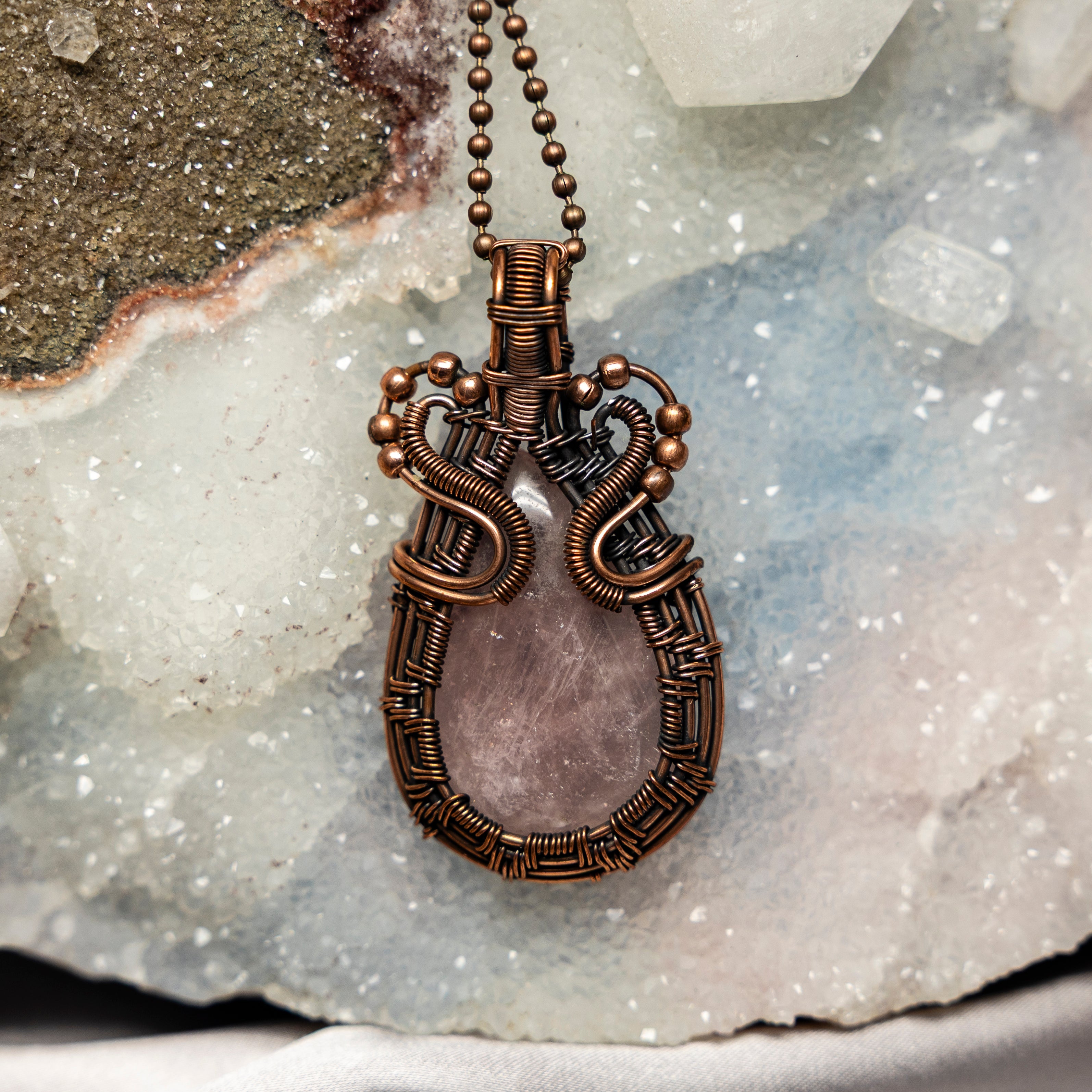 Rose Quartz Wire Wrap Pendant 2.5 Inch