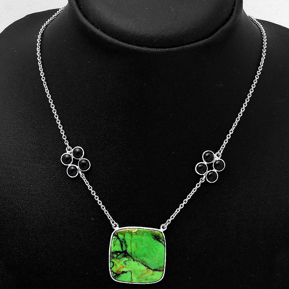 Green Matrix Turquoise and Black Onyx Necklace N-1001 SDN1266