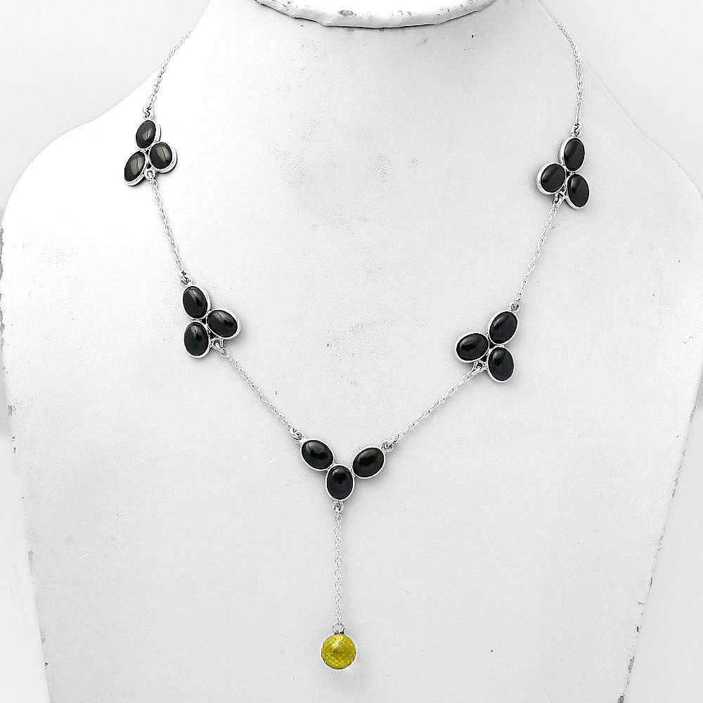 Faceted Lemon Quartz Briolette Ball & Black Onyx Necklace N-1005 SDN1450