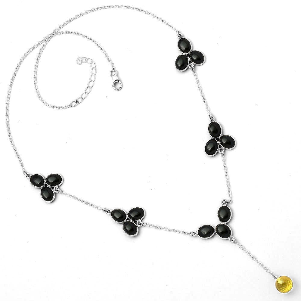 Faceted Lemon Quartz Briolette Ball & Black Onyx Necklace N-1005 SDN1450