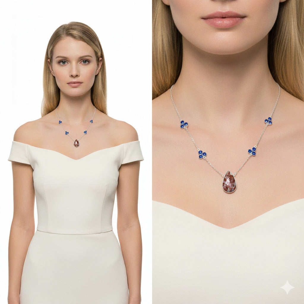 Natural Blood Stone - India & Lapis Necklace N-1004 SDN1541