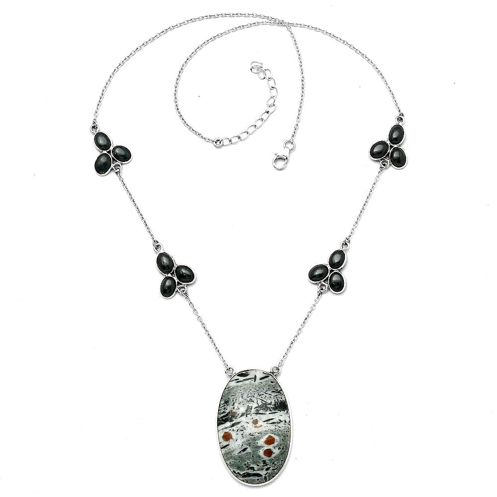Natural Hornblende & Black Onyx Necklace N-1004 SDN1595