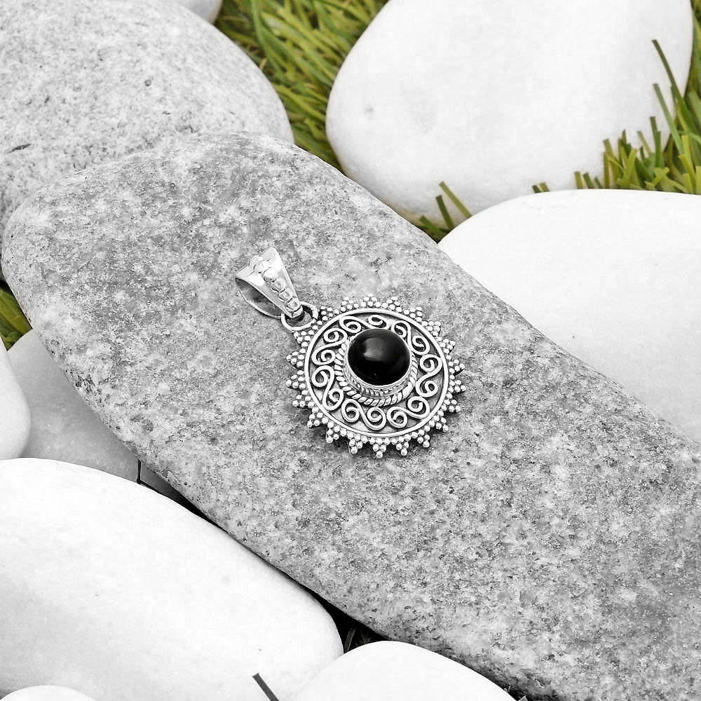 Filigree Natural Black Onyx Brazil Pendant P-1214 SDP118691