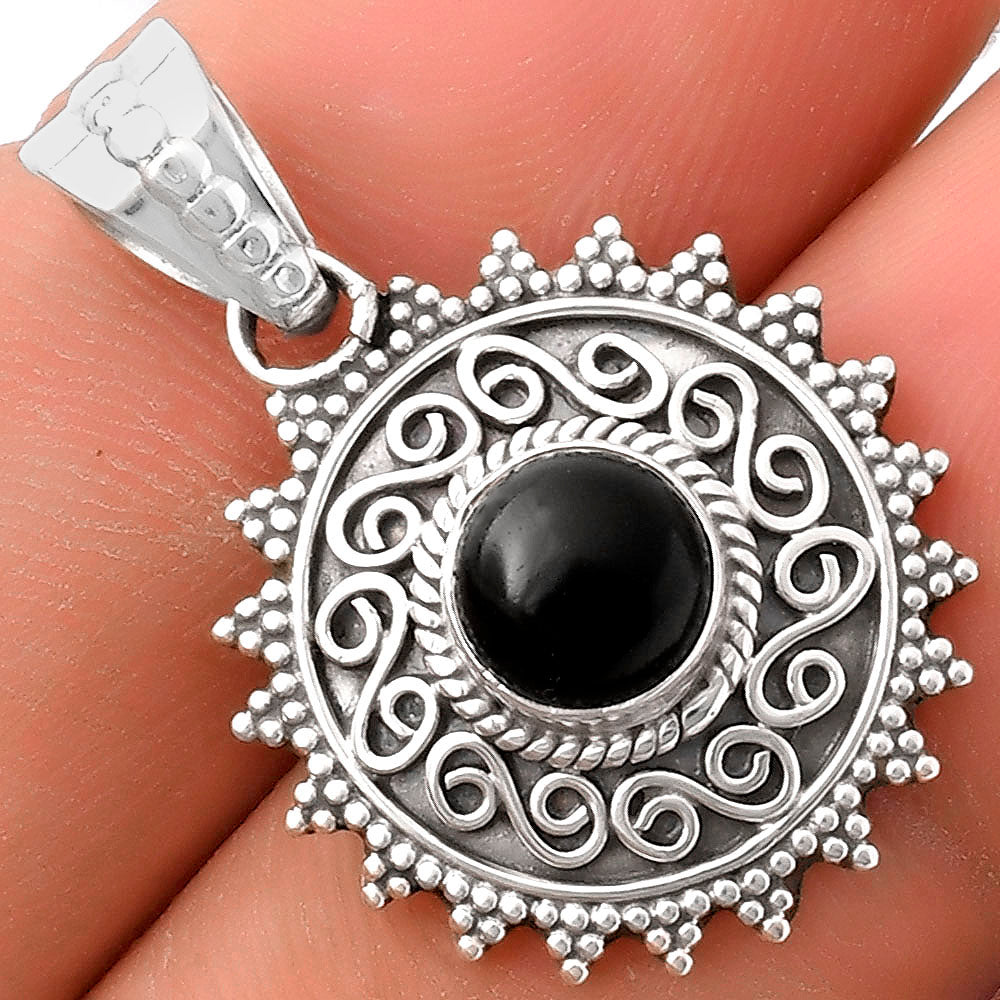 Filigree Natural Black Onyx Brazil Pendant P-1214 SDP118692