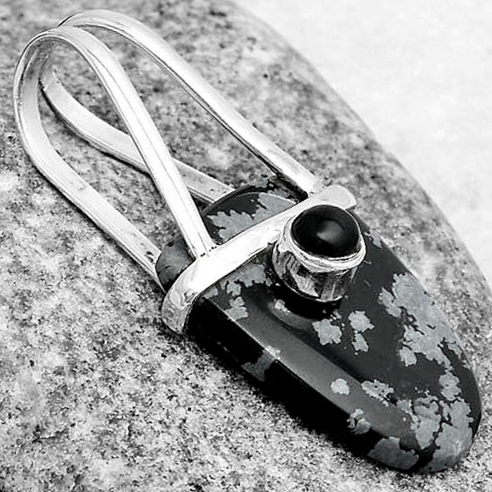 Snow Flake Obsidian & Black Onyx Pendant P-1563 SDP121588