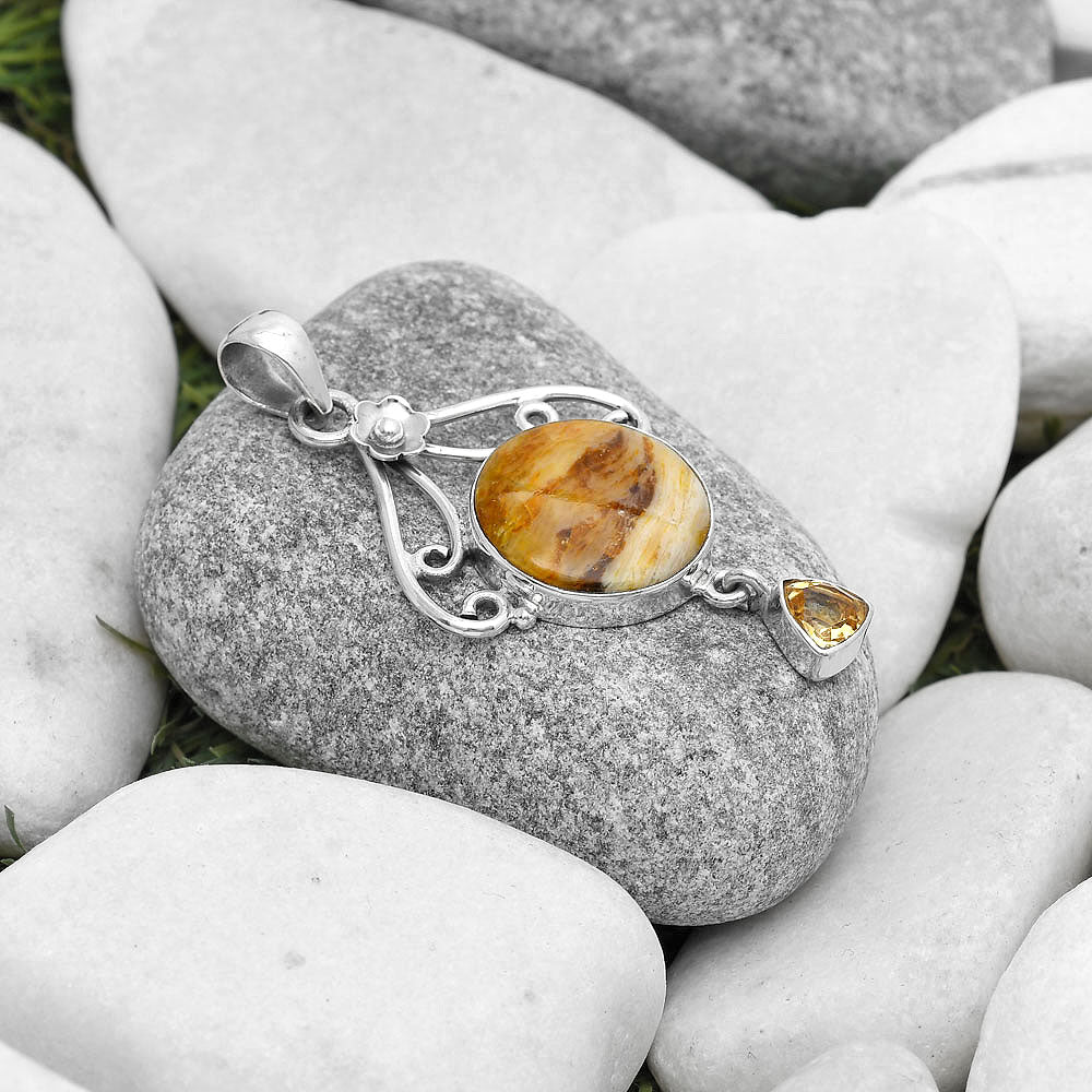Natural Brown Fluorite & Citrine Pendant P-1455 SDP127145